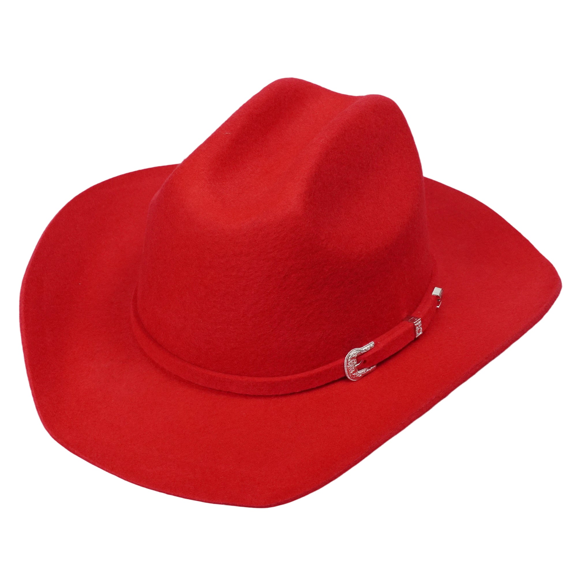 Western Felt Hat – Bold Red Hue, Sleek Hardware