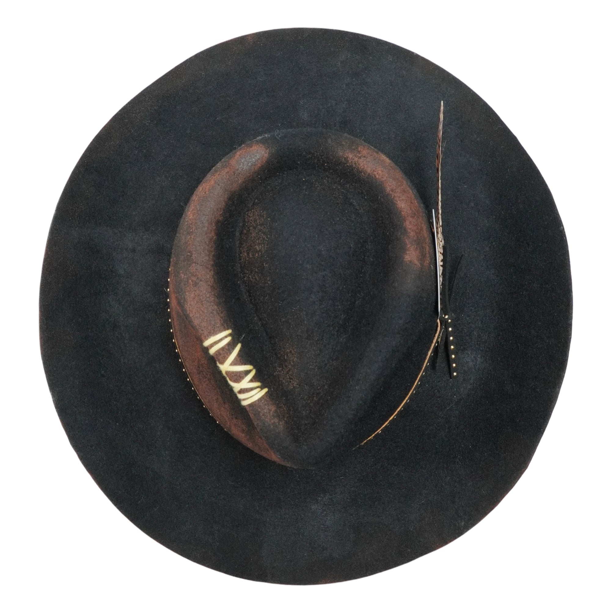 Distressed Felt Hat – Curled Brim, Croc-Textured Band