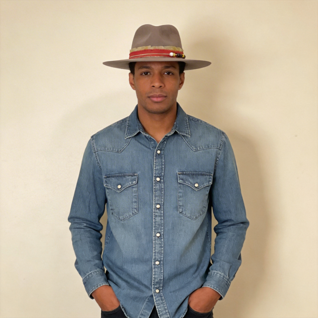 Khaki Gray Wide-Brim Hat