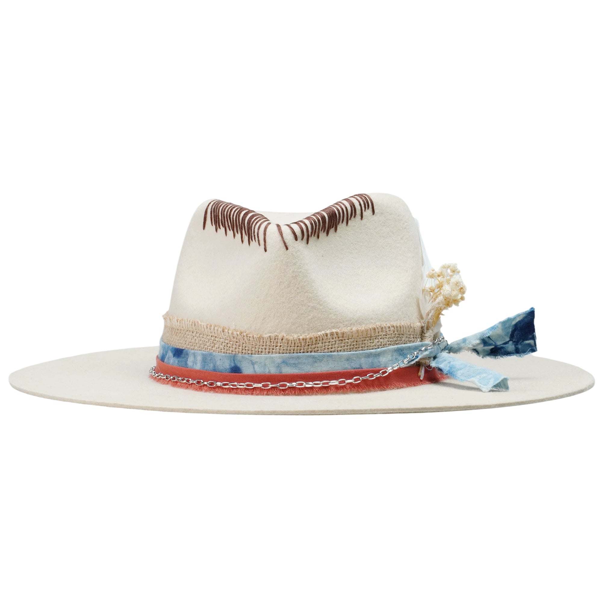 Teardrop Fedora - Off-White with Stitched Crown