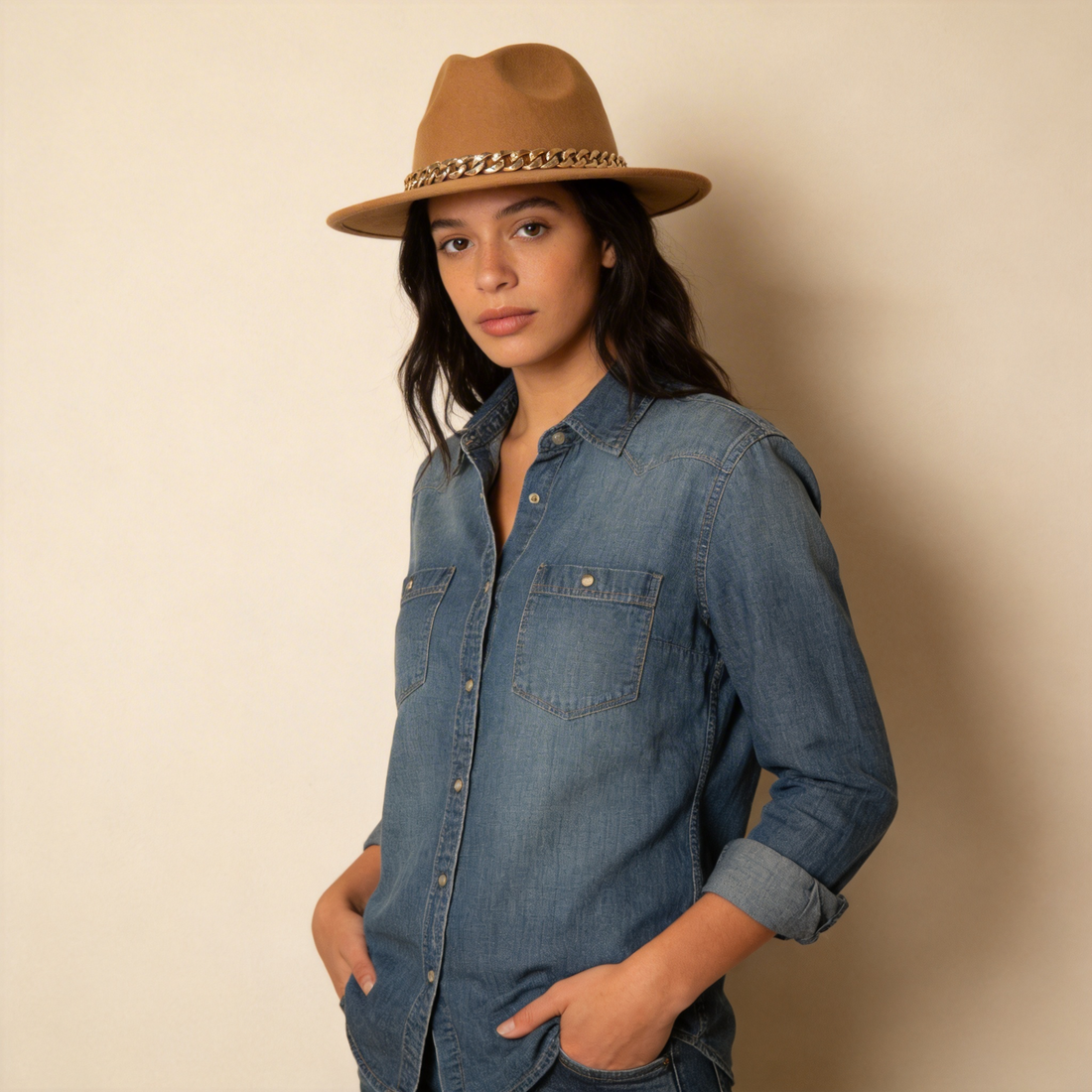 Solid Color Flat-Brim – Chain Band Design
