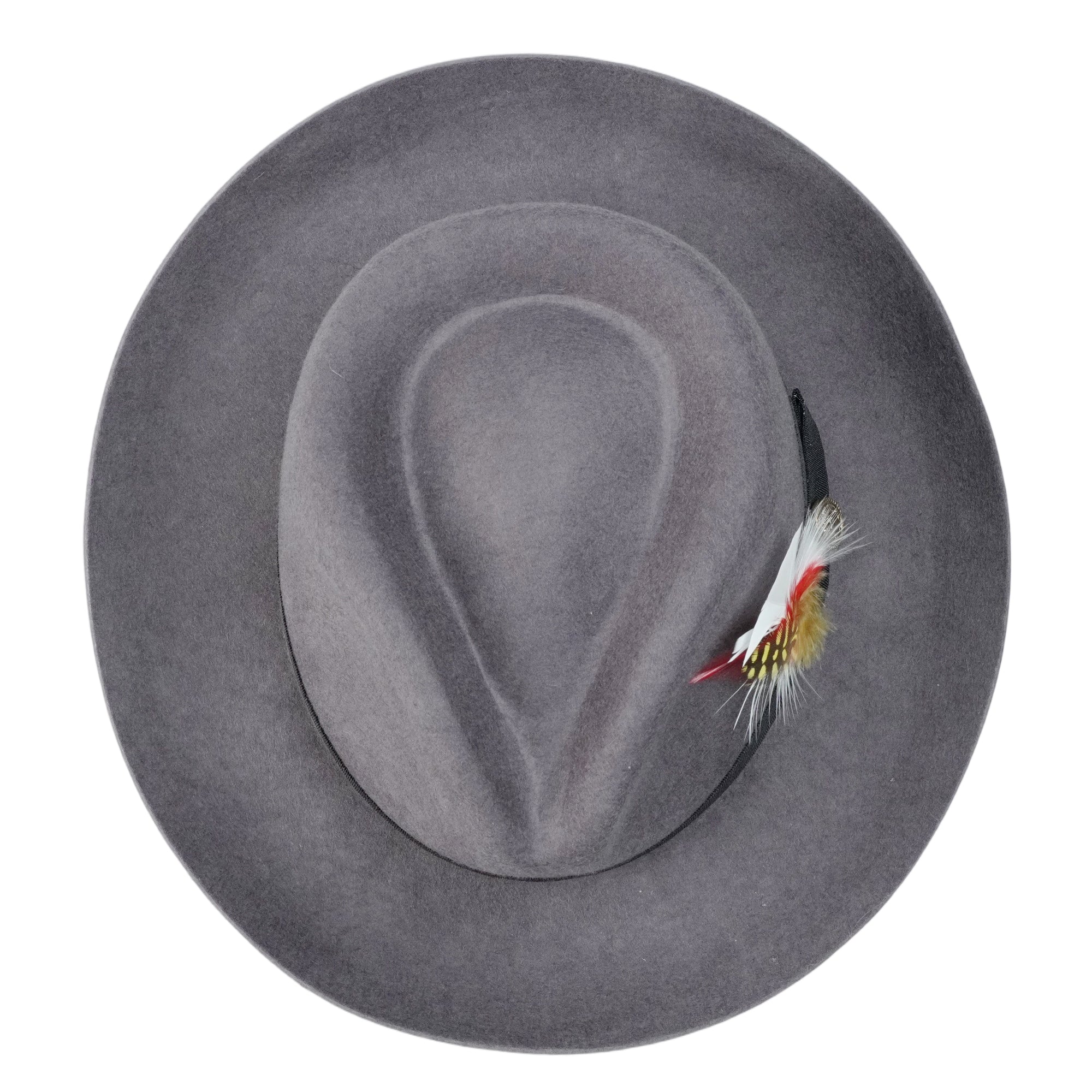 Gray Rolled Brim Fedora with Feather & Metal Buckle