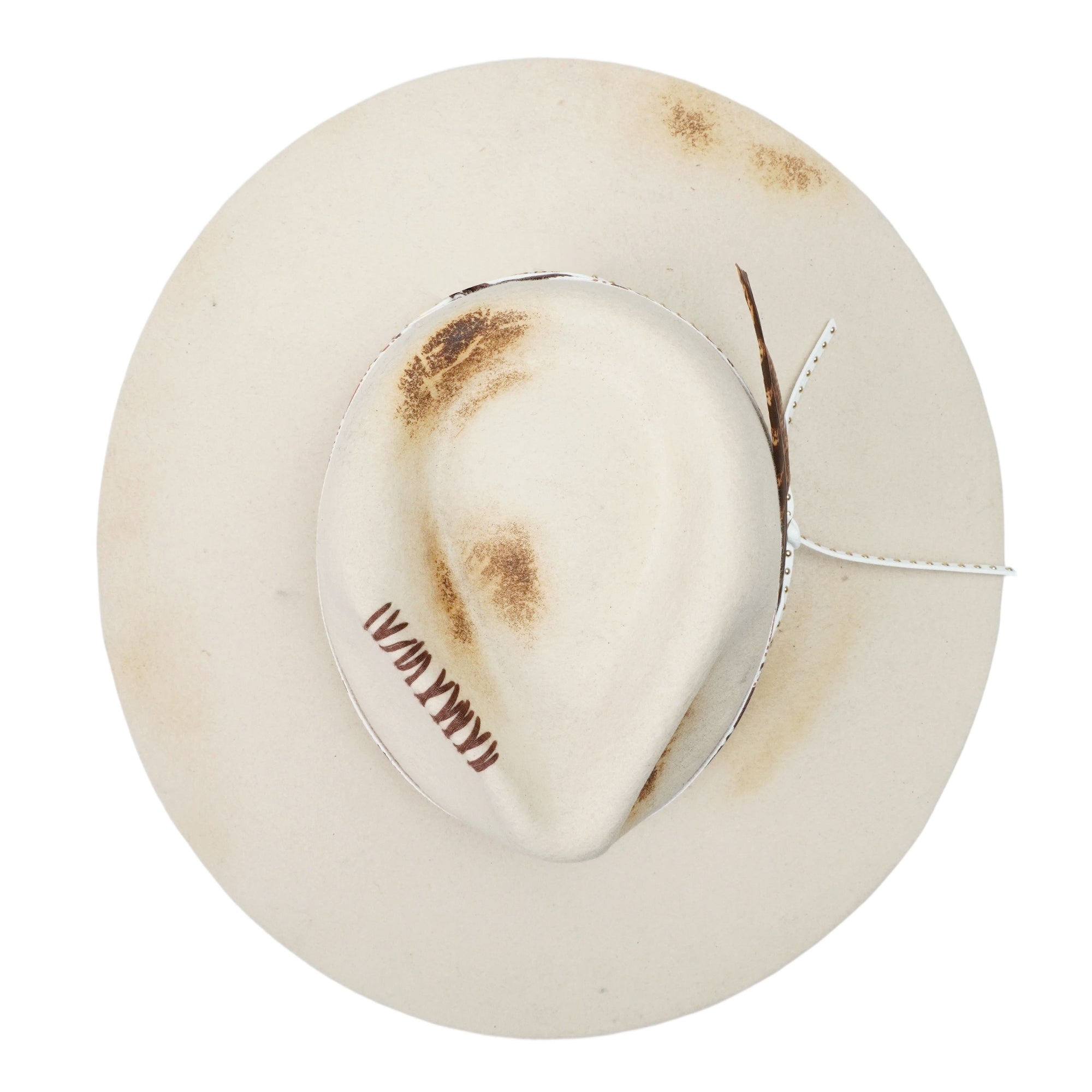 Felt Hat with Charred Detail and Delicate Feathers