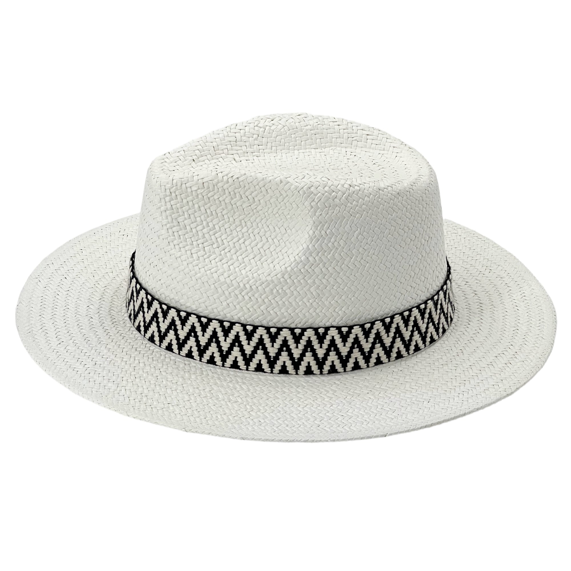 White Straw Hat – Graphic Woven Trim
