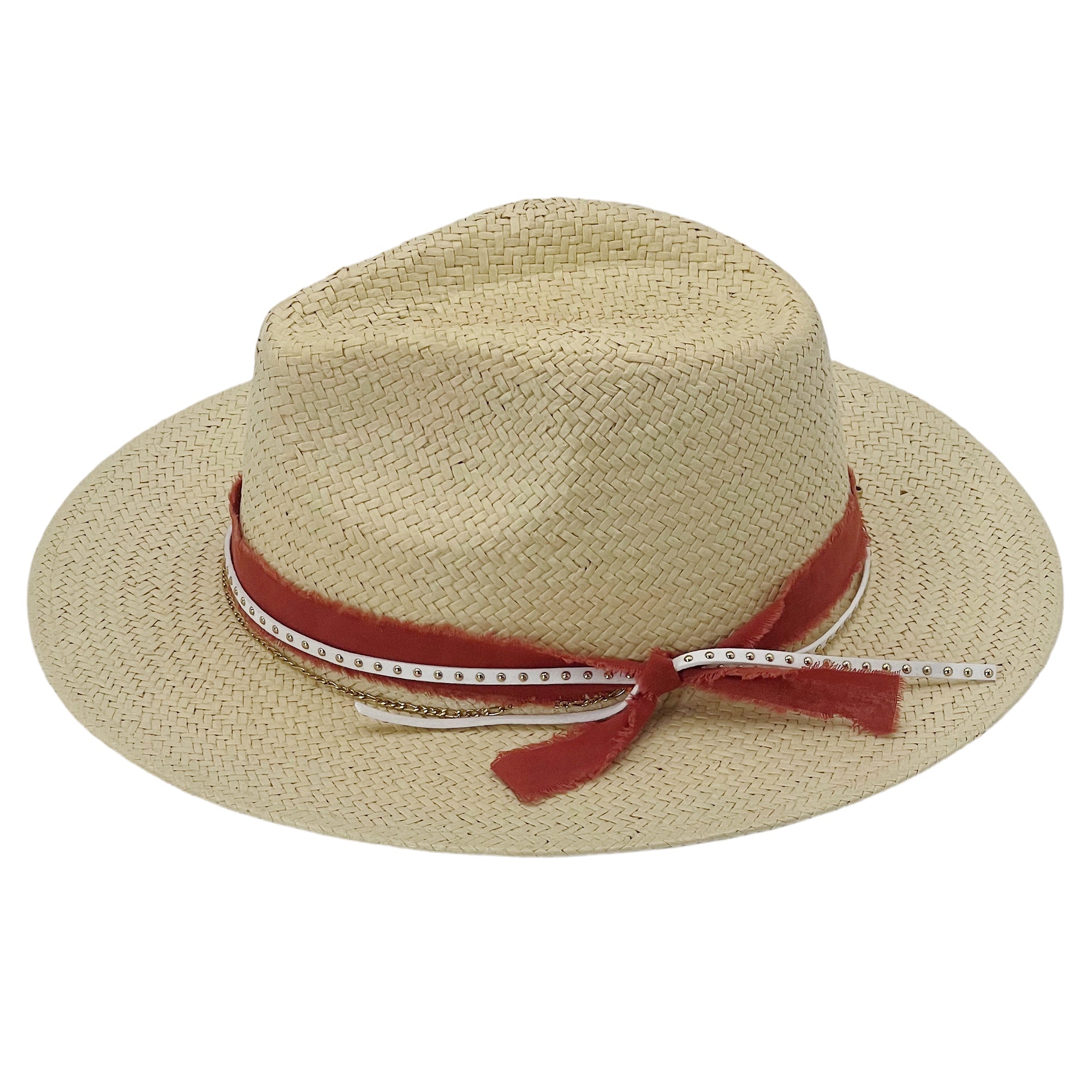 Neutral Straw Hat – Bold Orange & White Accents