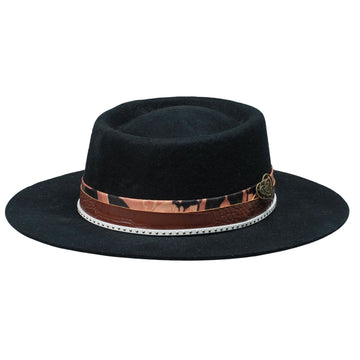 Modern Black Hat – Crocodile Strap, Metal Decor
