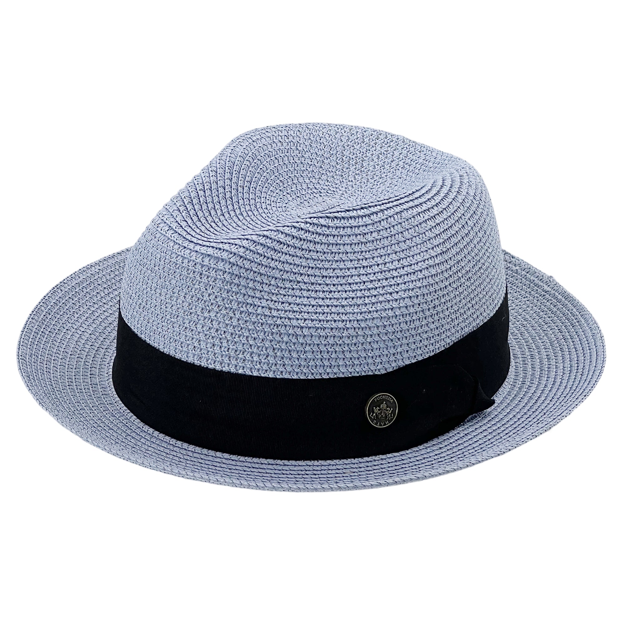 Classic Fedora Straw Hat – Solid Blue Design