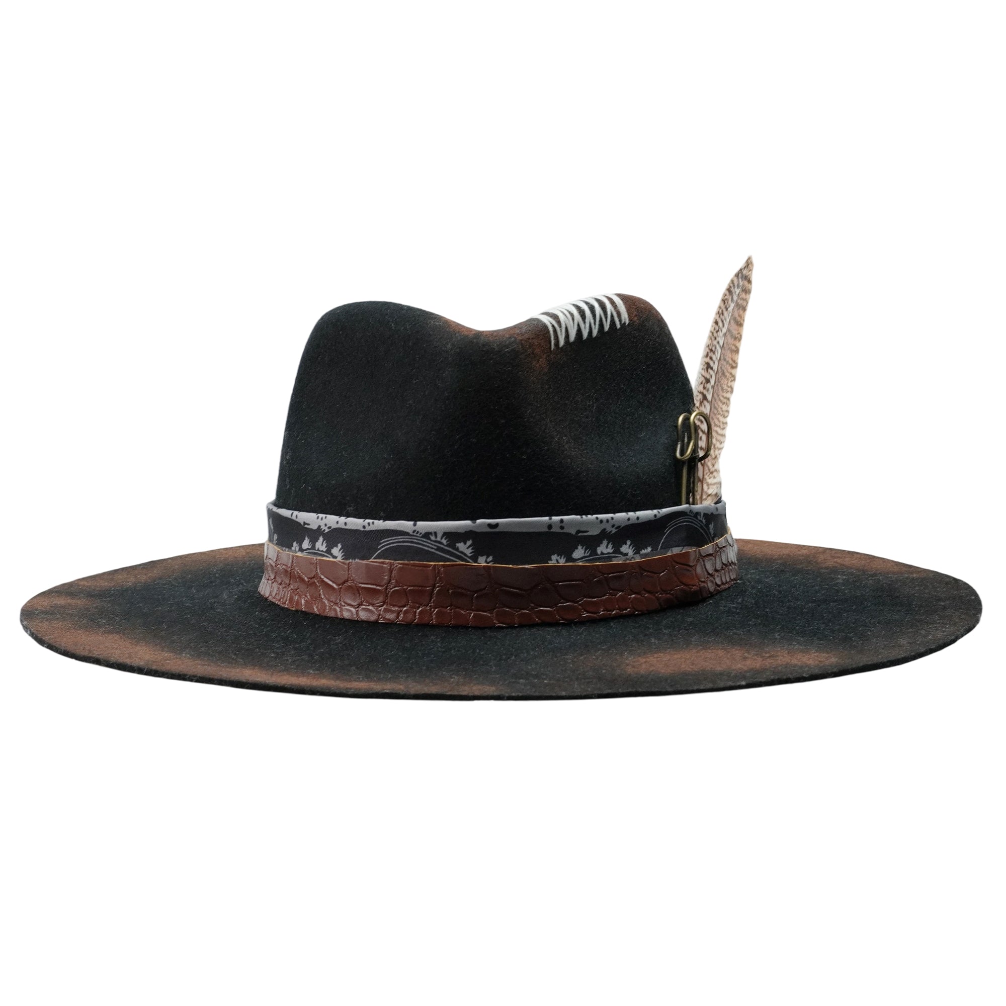 Felt Hat – Black with Teardrop Crown and Burnt Edges