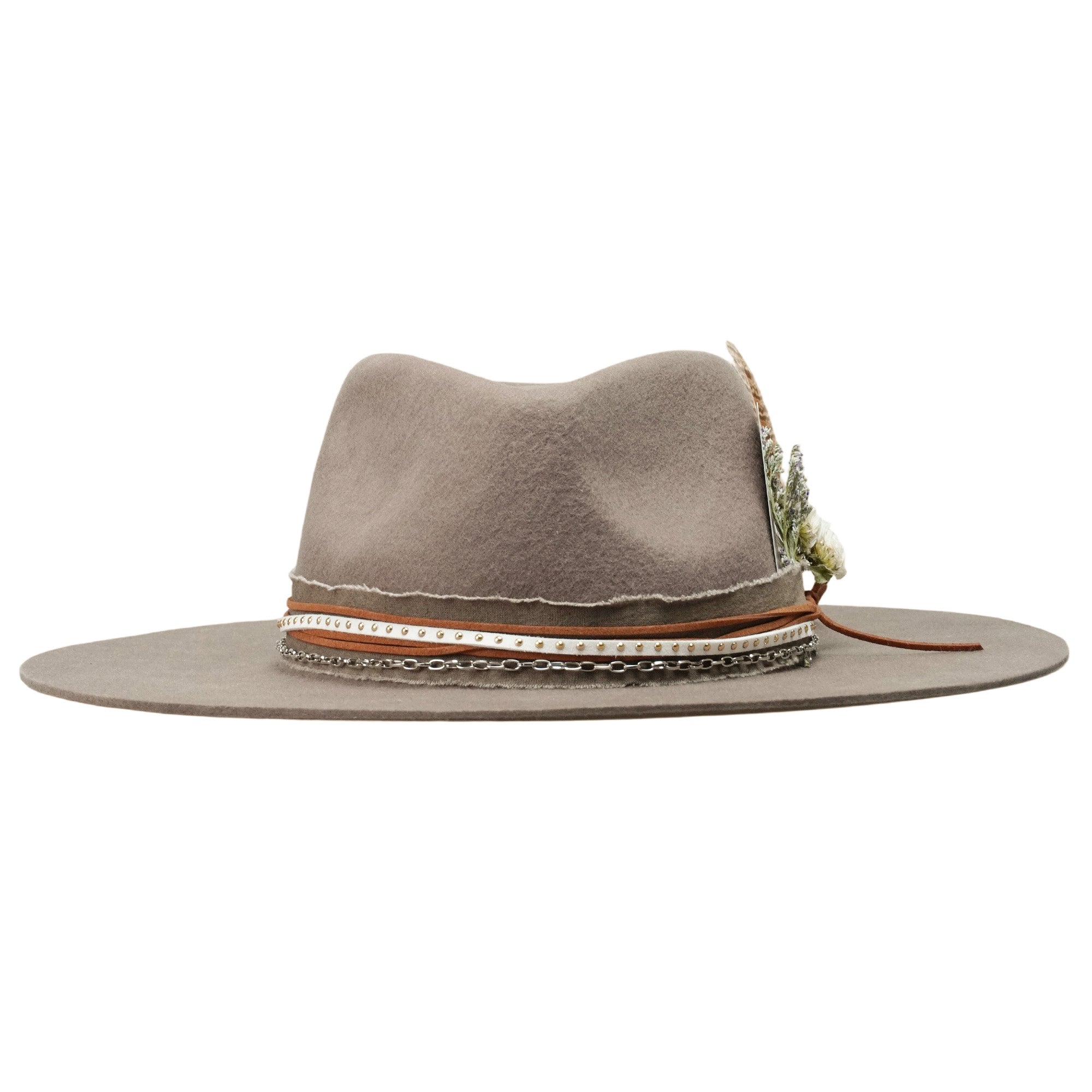 Camel Felt Fedora with Card & Feather Bouquet