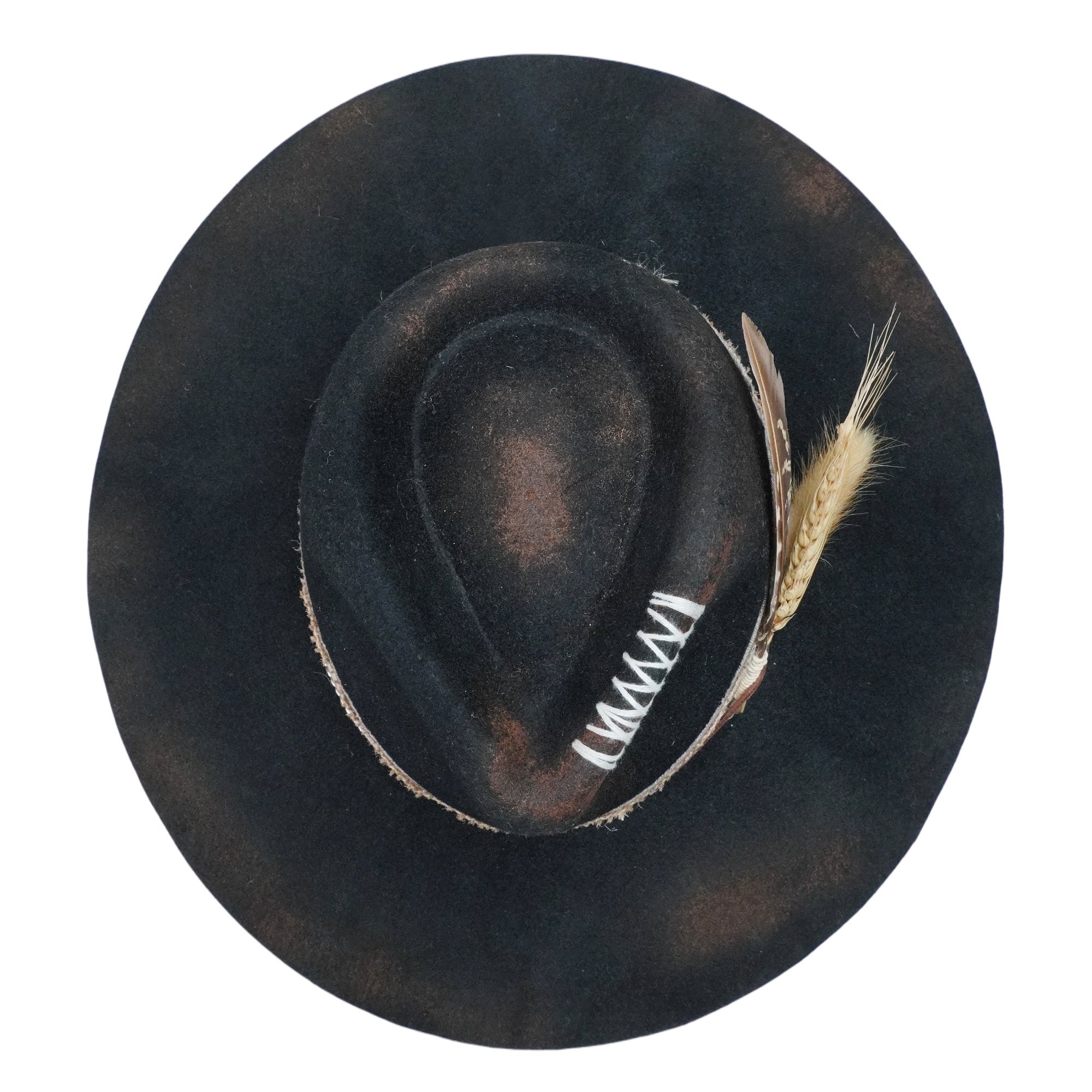 Teardrop Fedora - Black with Burned & Stitched Design