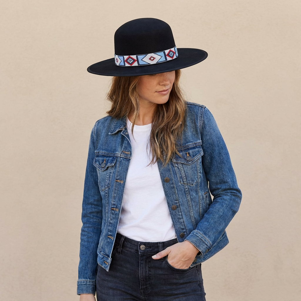Modern Black Hat – Handwoven Detail