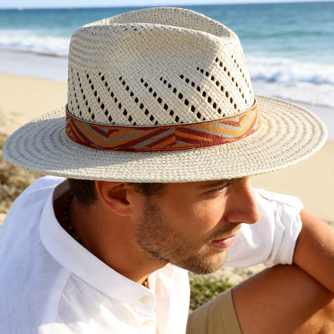 Modern Straw Hat – Orange-Yellow Band & Crown Cut-Outs
