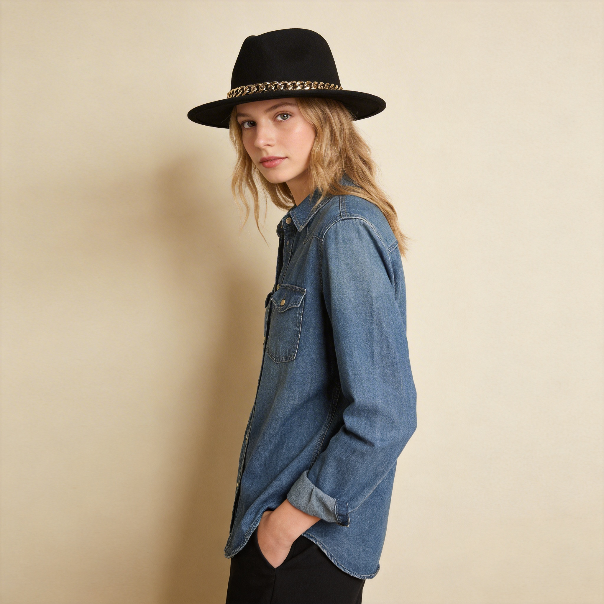 Solid Color Flat-Brim – Chain Band Design