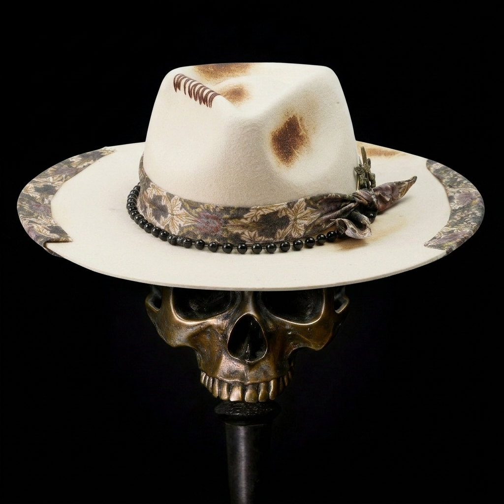 Hand-Burned Refined Felt Hat – Subtle Hue, Edgy Flame Marks