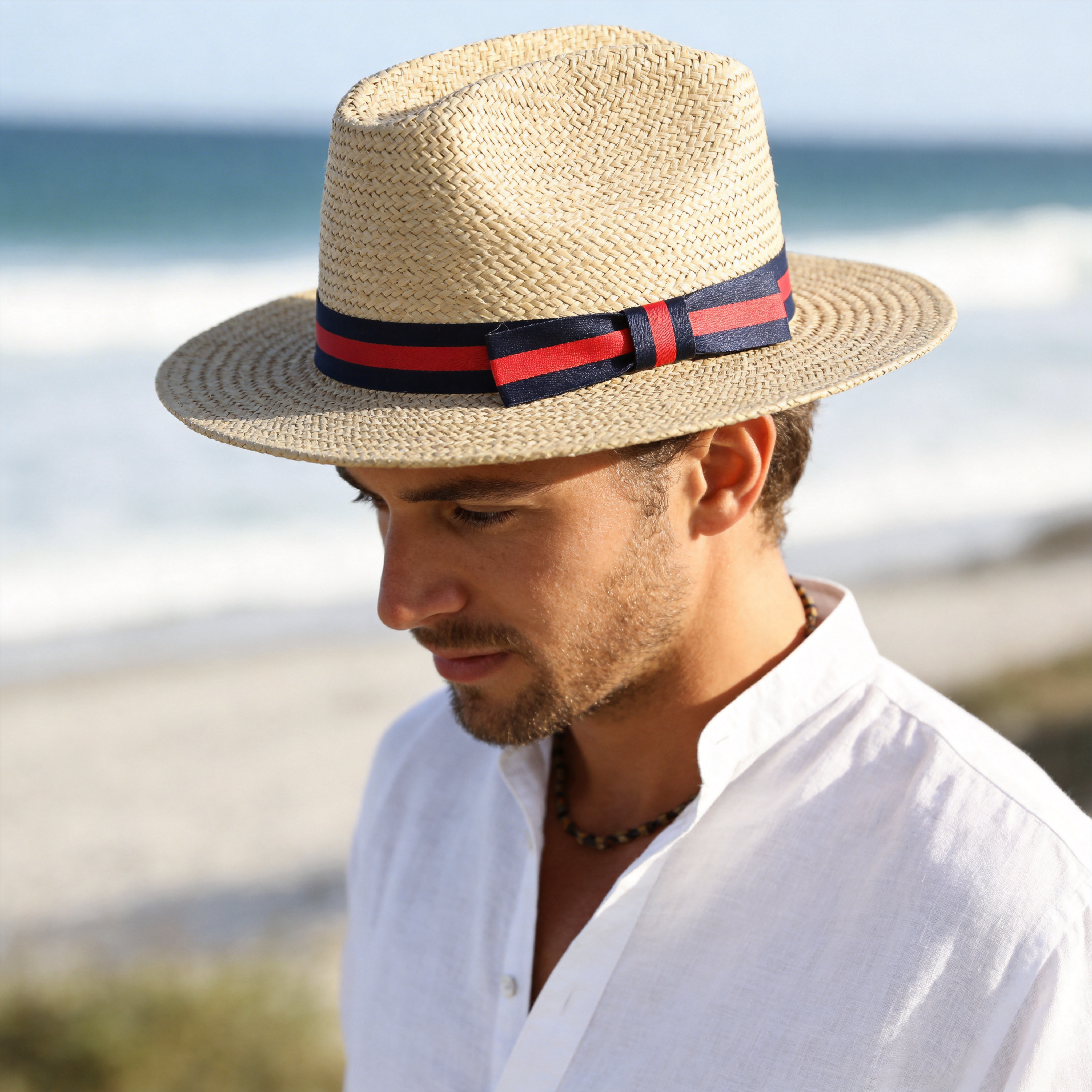 Straw Hat – Beige, Color-Blocked Band