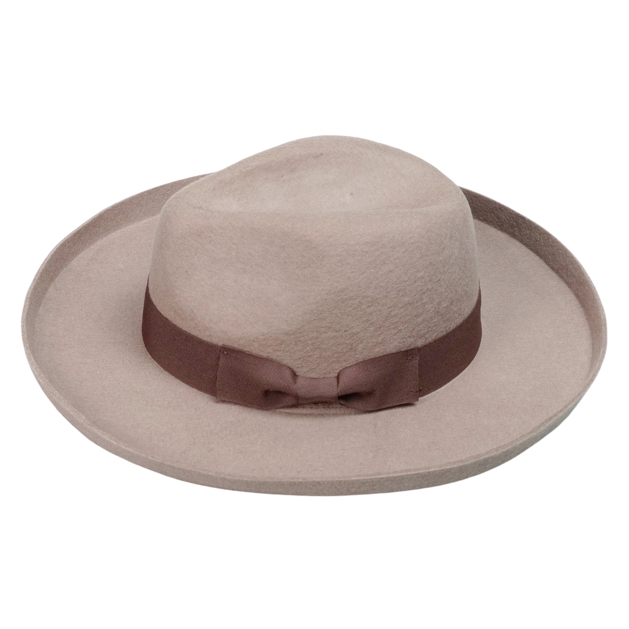 Oatmeal Pencil Curl Felt Hat with Bow
