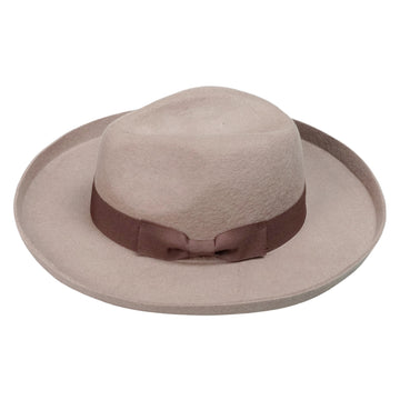 Oatmeal Pencil Curl Felt Hat with Bow