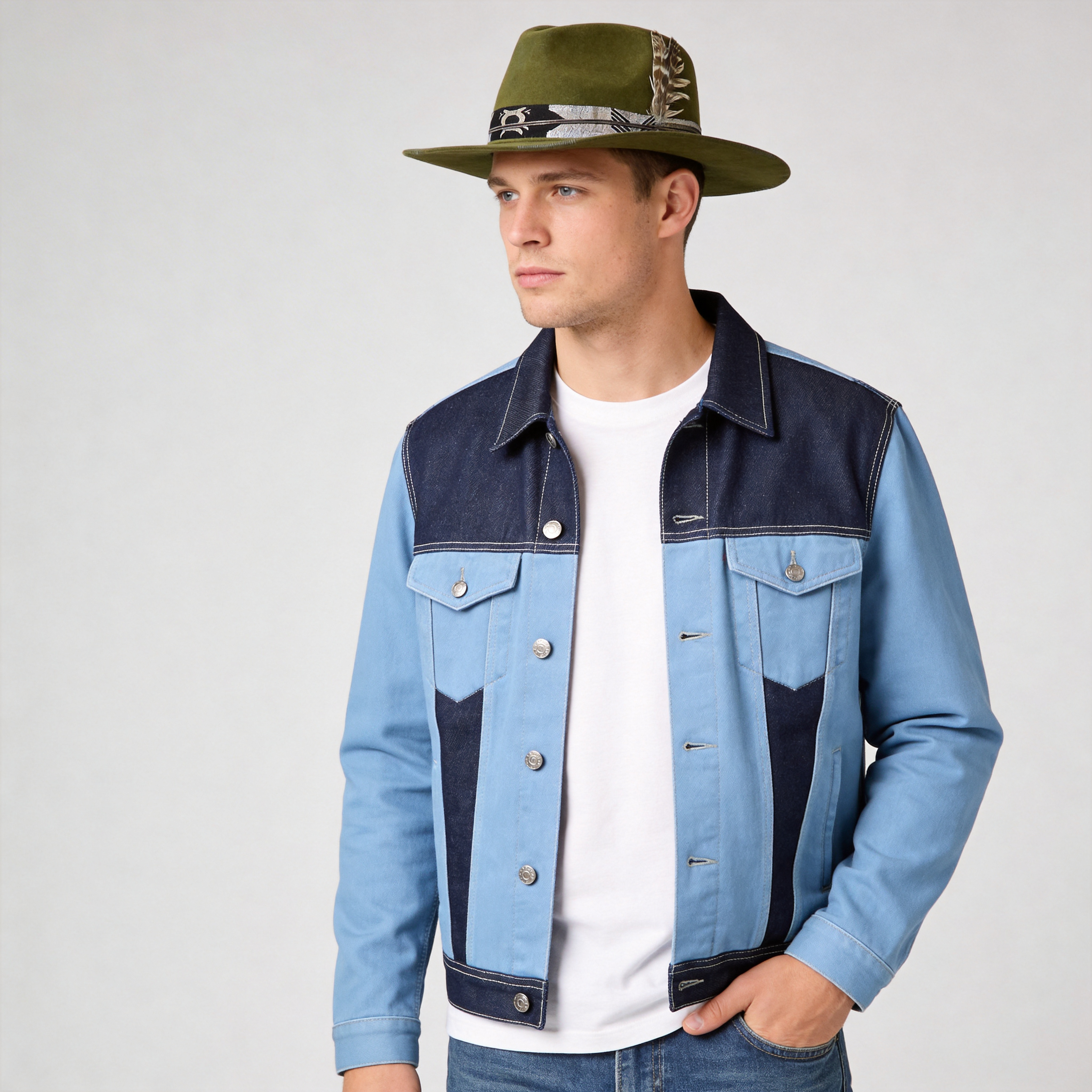 Sage Green Wide-Brim – Shimmer Band & Feather