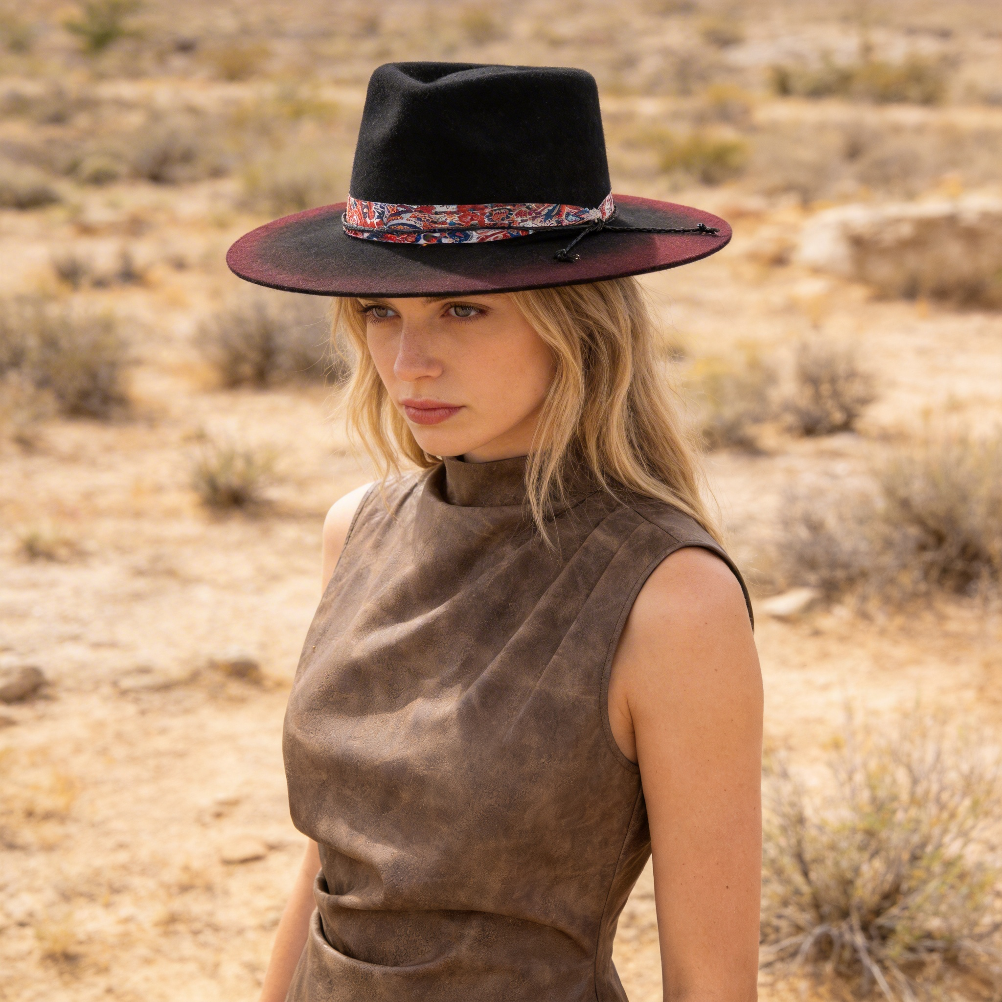 Hand-Distressed Fedora with Patterned Band