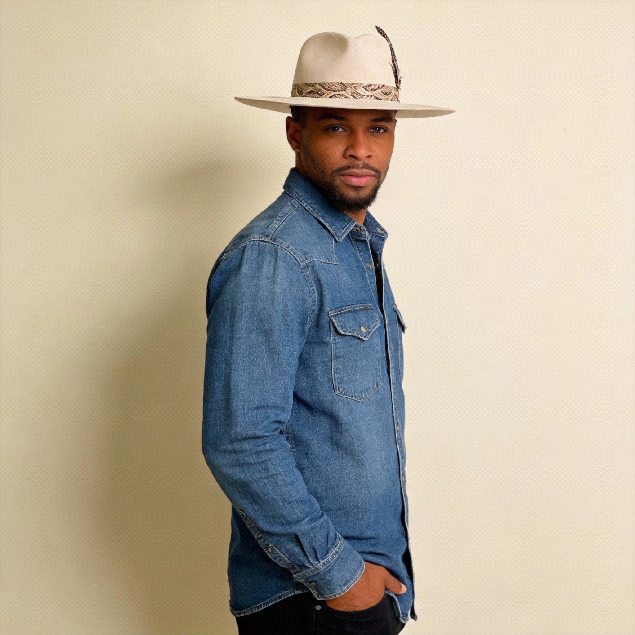 Ivory Wide-Brim Felt Hat – Feather Accent