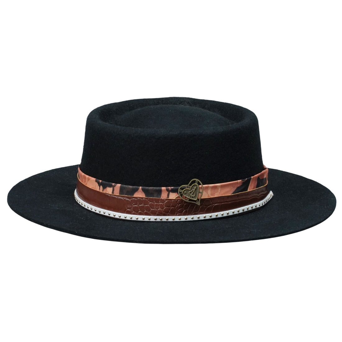 Modern Black Hat – Crocodile Strap, Metal Decor