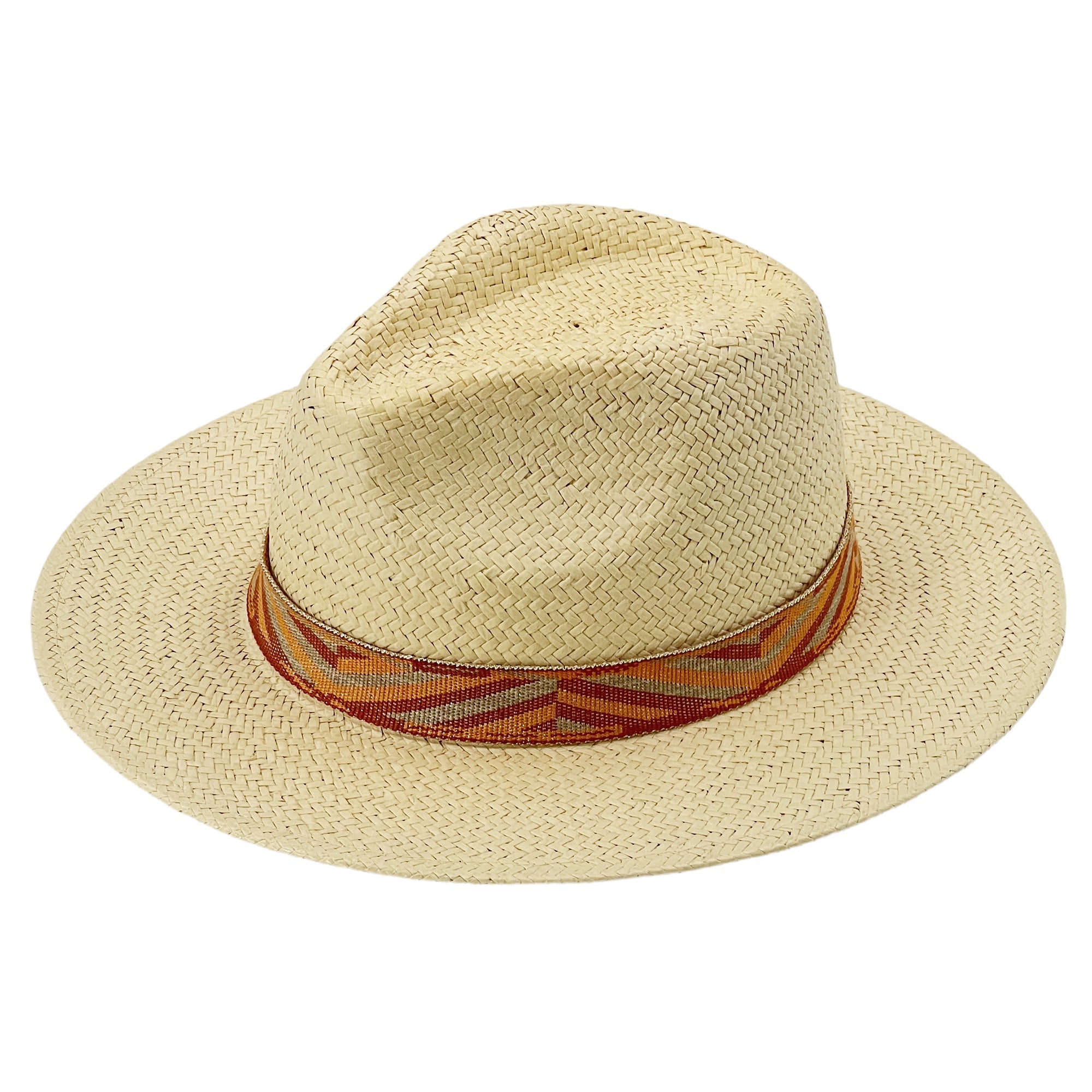 Beige Straw Hat – Woven Orange-Yellow Trim