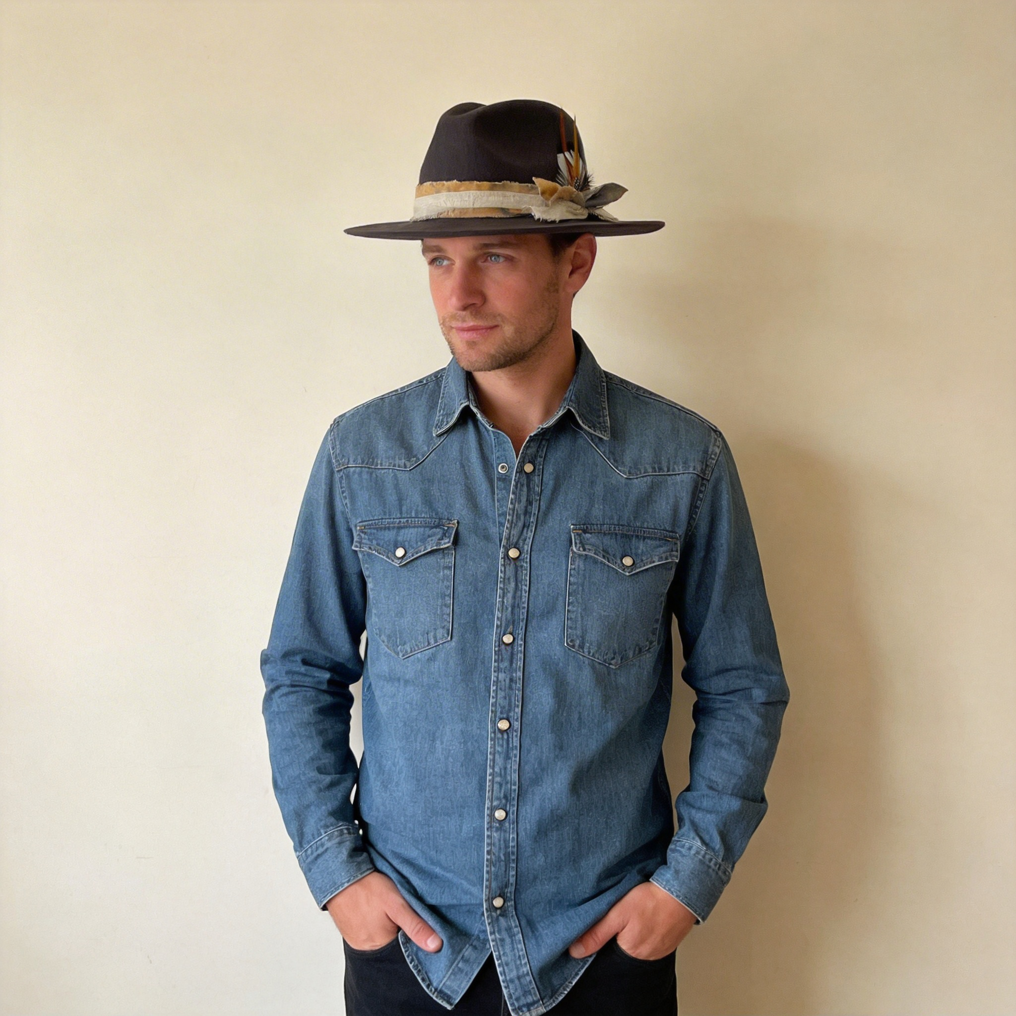Modern Gray Hat – Feather Accent Detail