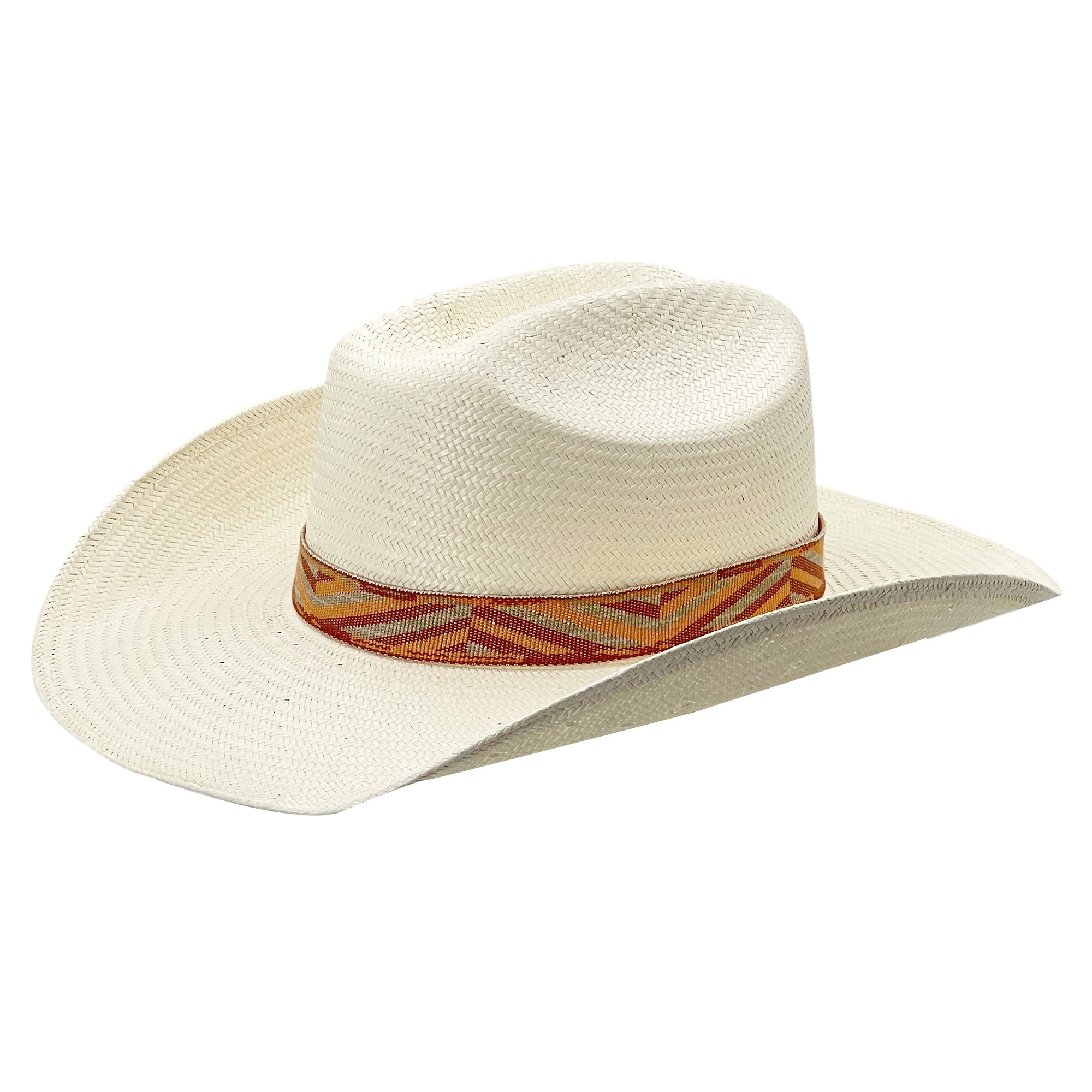 Straw Hat – Arched Brim, Orange-Geometric Band