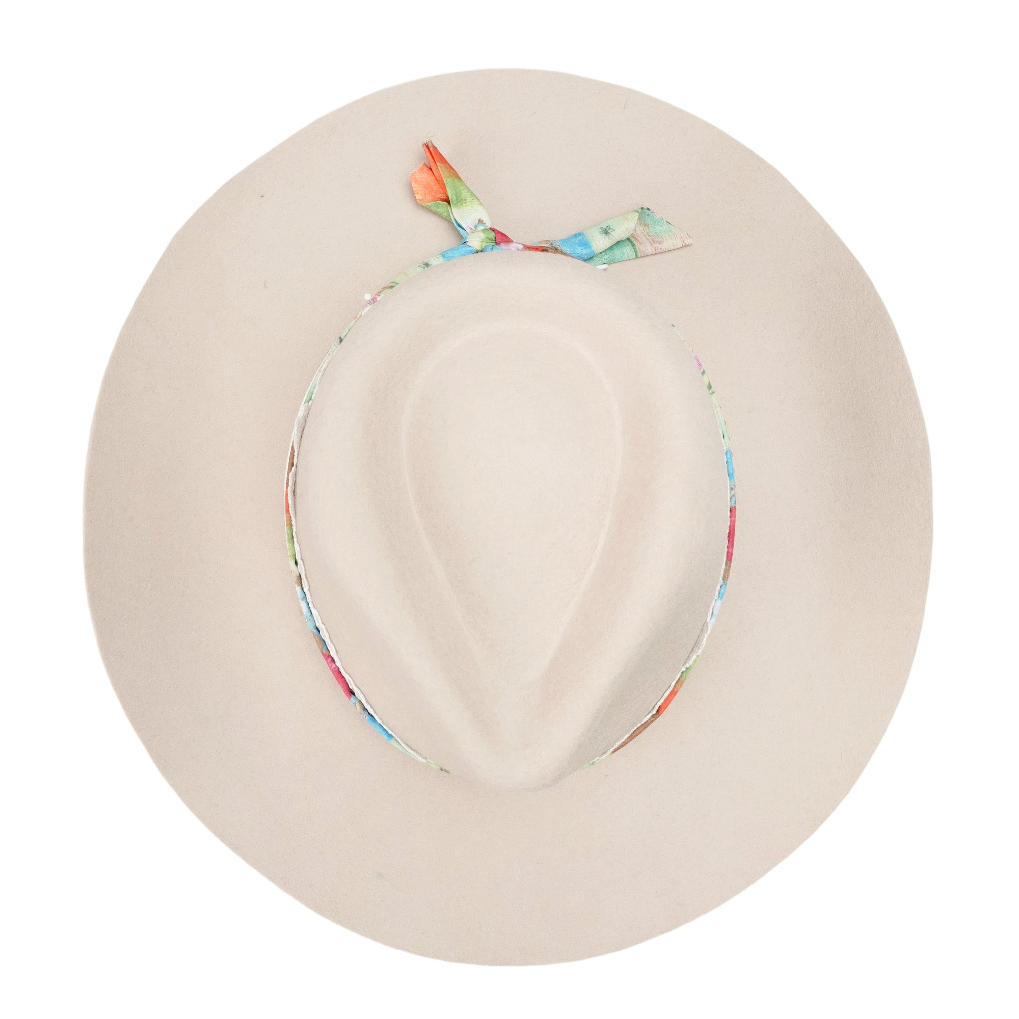 Off-White Rolled Brim Felt Hat with Lace & Art Band