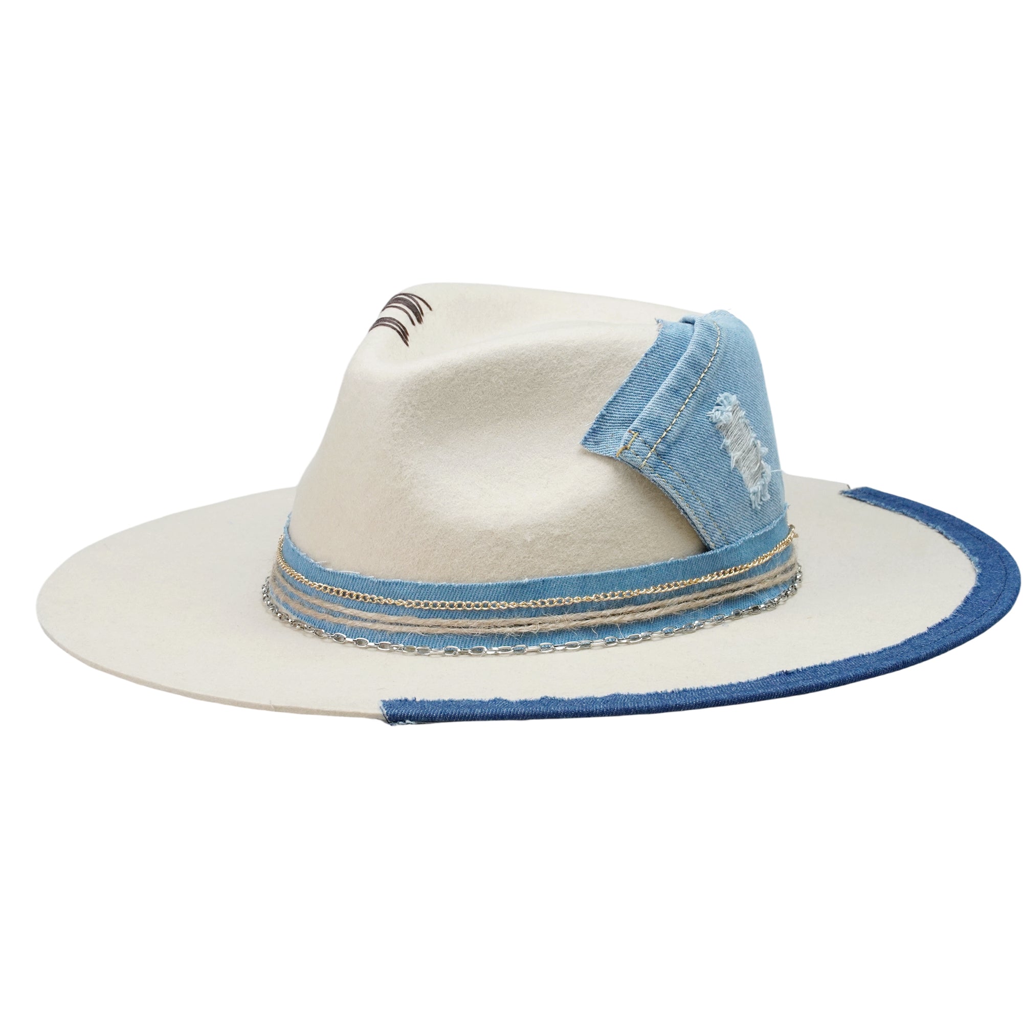 Teardrop Fedora - Cream with Denim Stitching