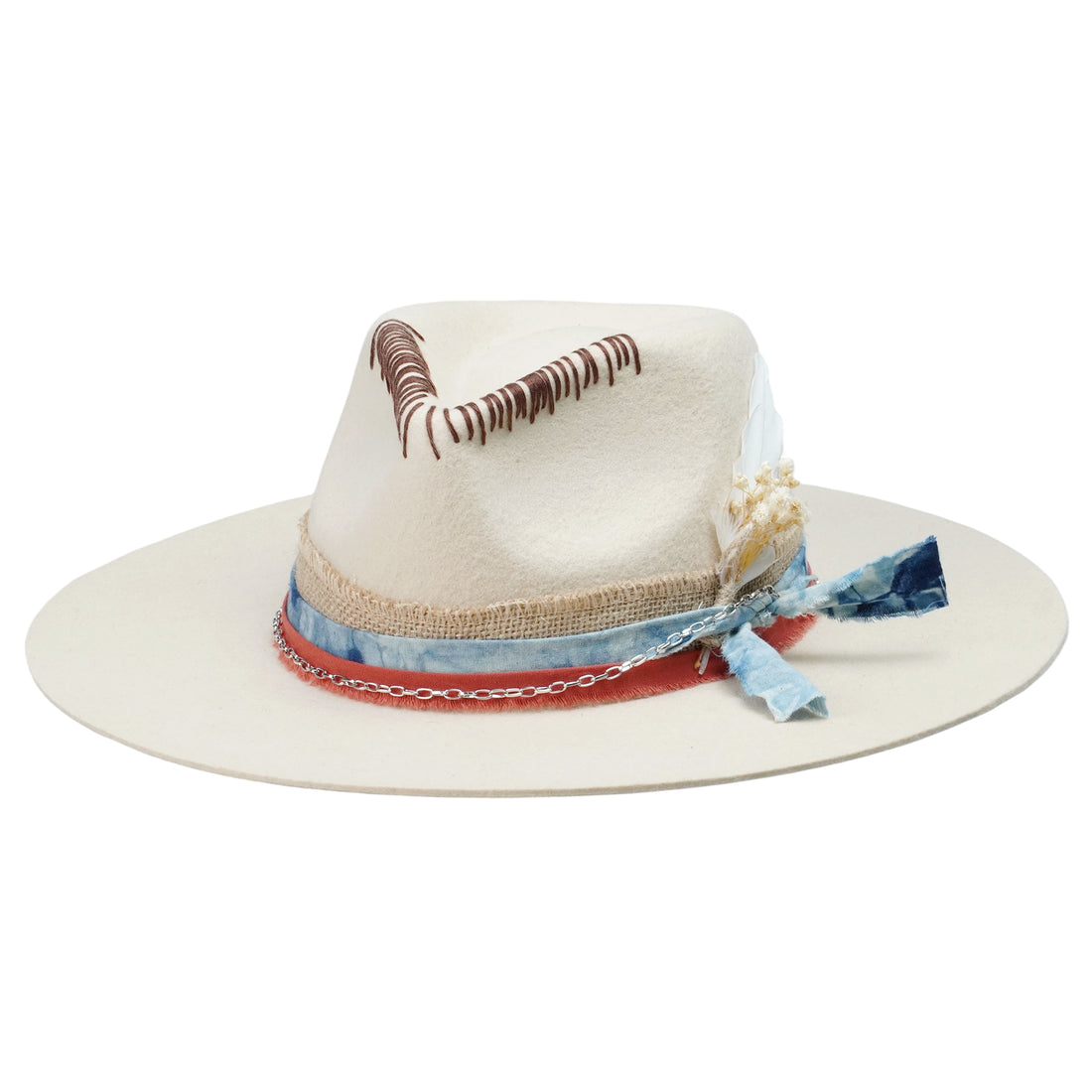 Teardrop Fedora - Off-White with Stitched Crown