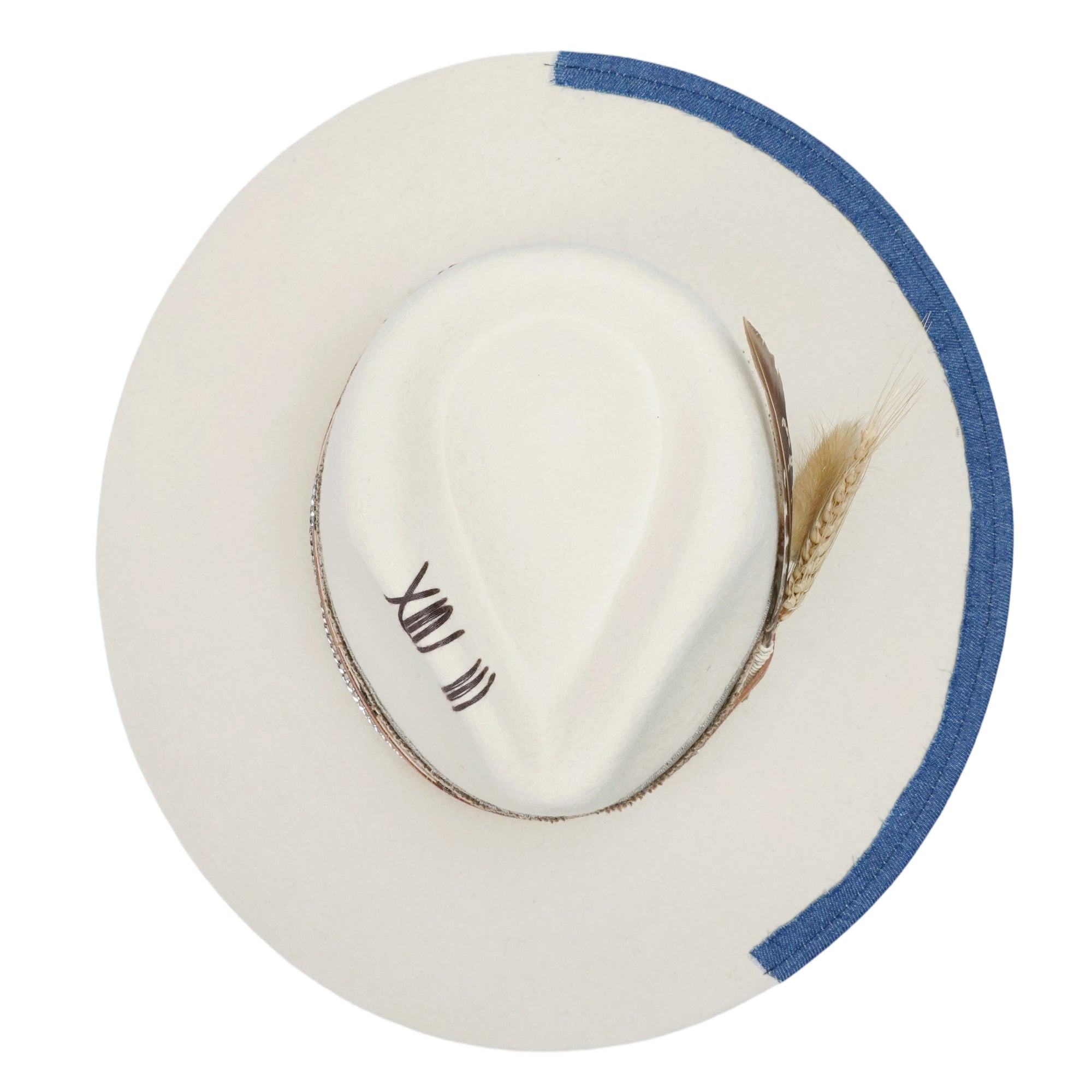 Cream Straight Brim Fedora with Dried Flower Bouquet