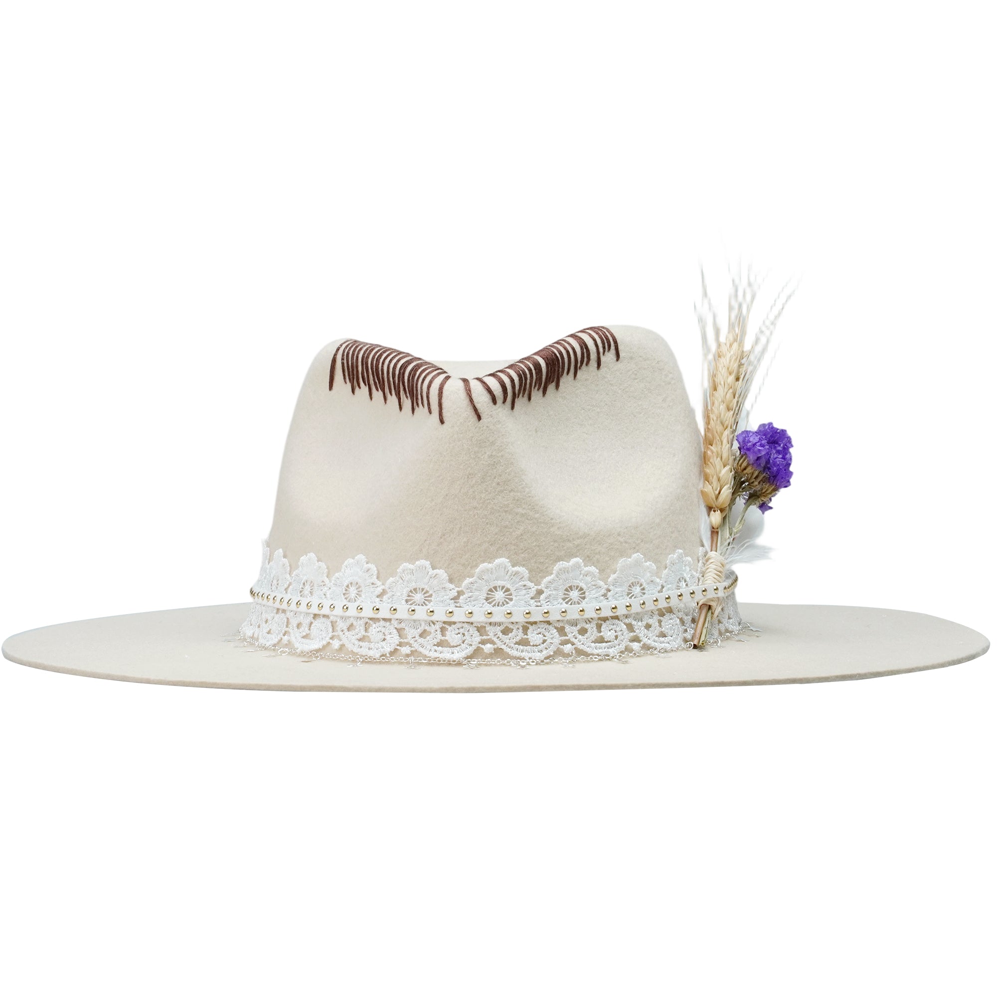 Cream Felt Fedora with Lace Band & Star Chain