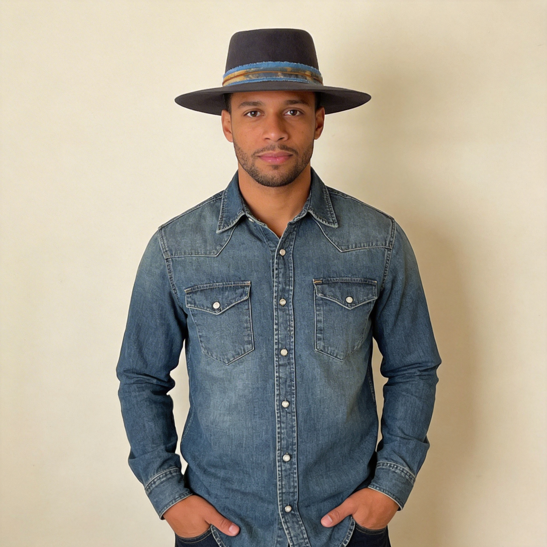 Gray Gambler Hat – Tie-Dye & Leather Band