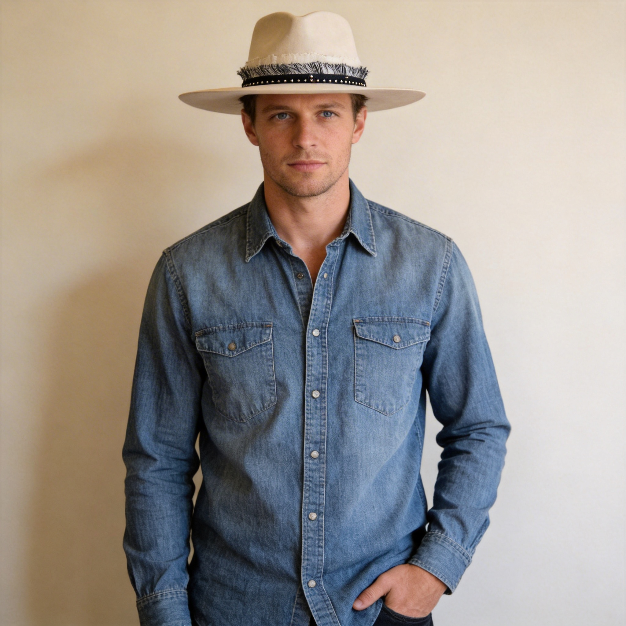 Soft Beige Wide-Brim – Artisan Fabric Band