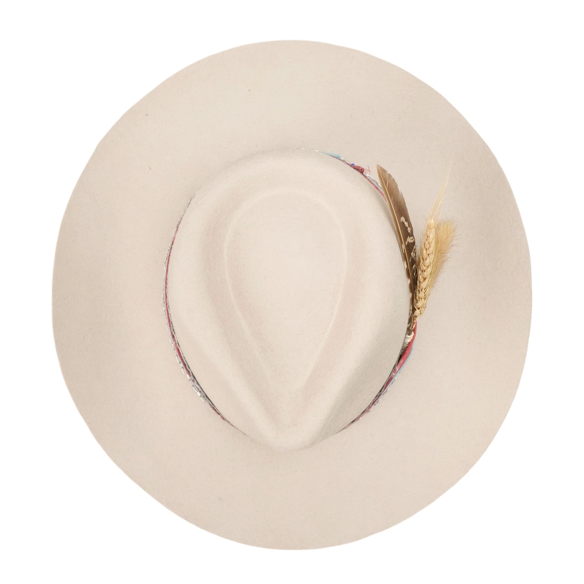 Teardrop Fedora - Off-White with Custom Fabric & Feather Accent