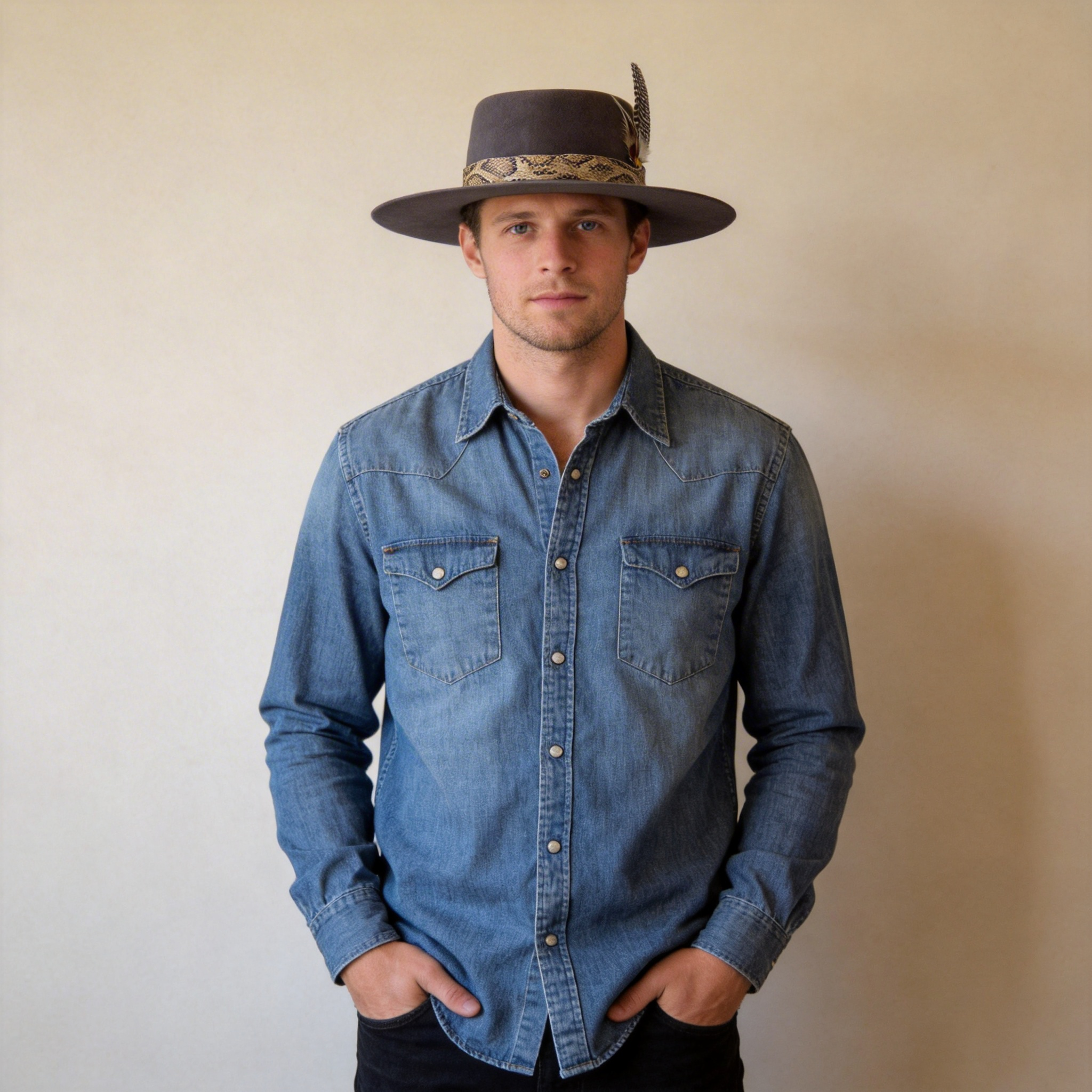 Deep Gray Gambler Hat – Custom Feather