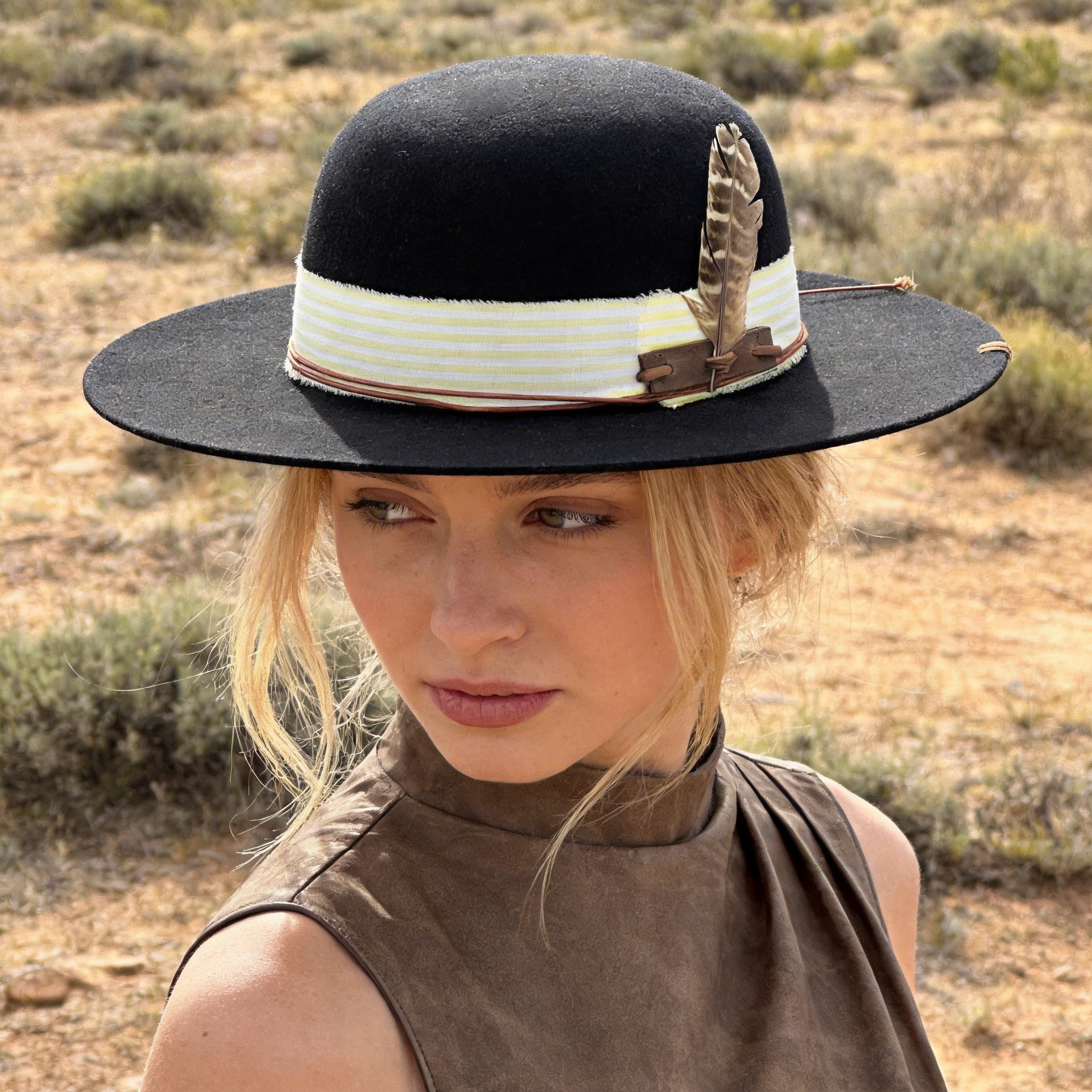 Black Flat-Brim – Striped Band