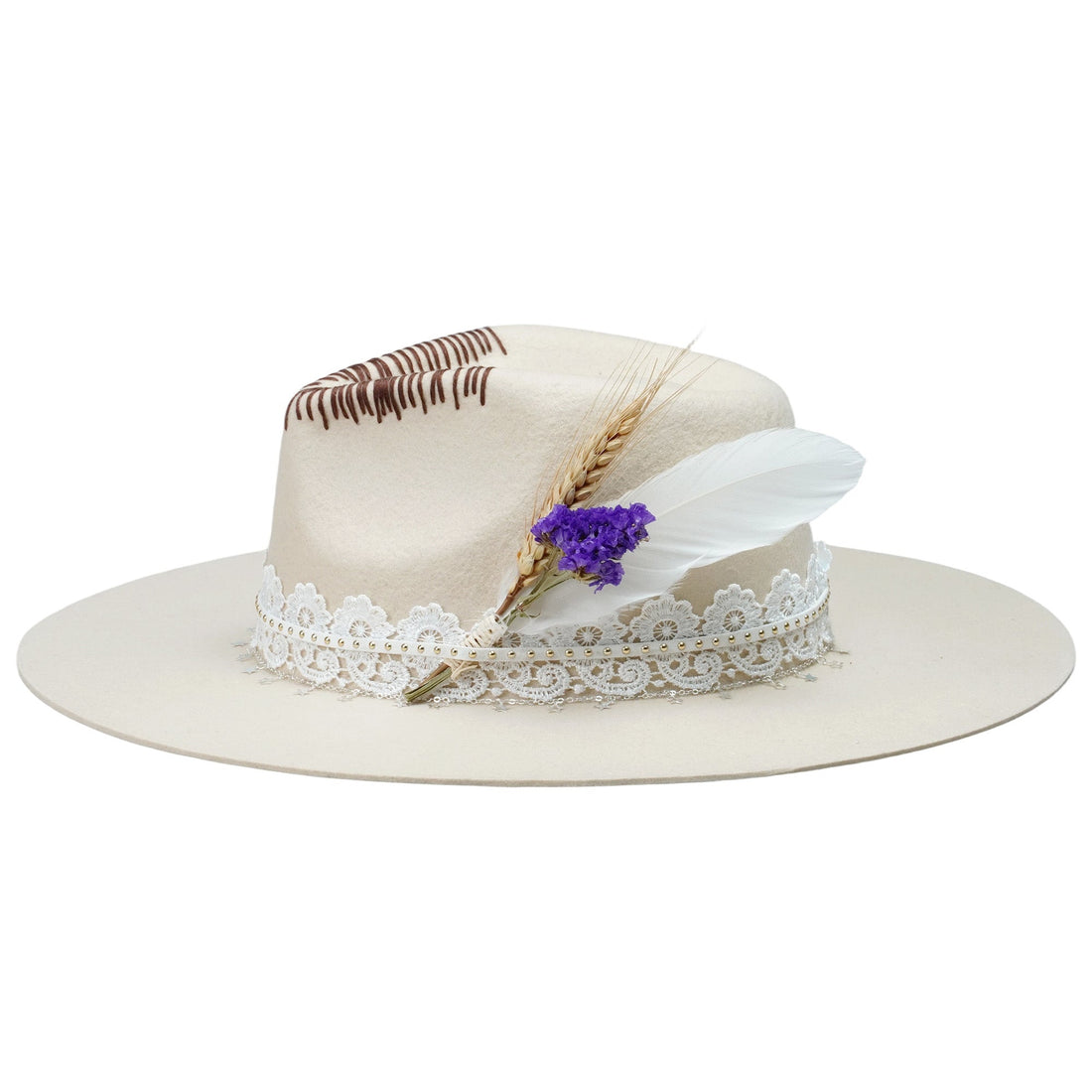 Cream Felt Fedora with Lace Band & Star Chain