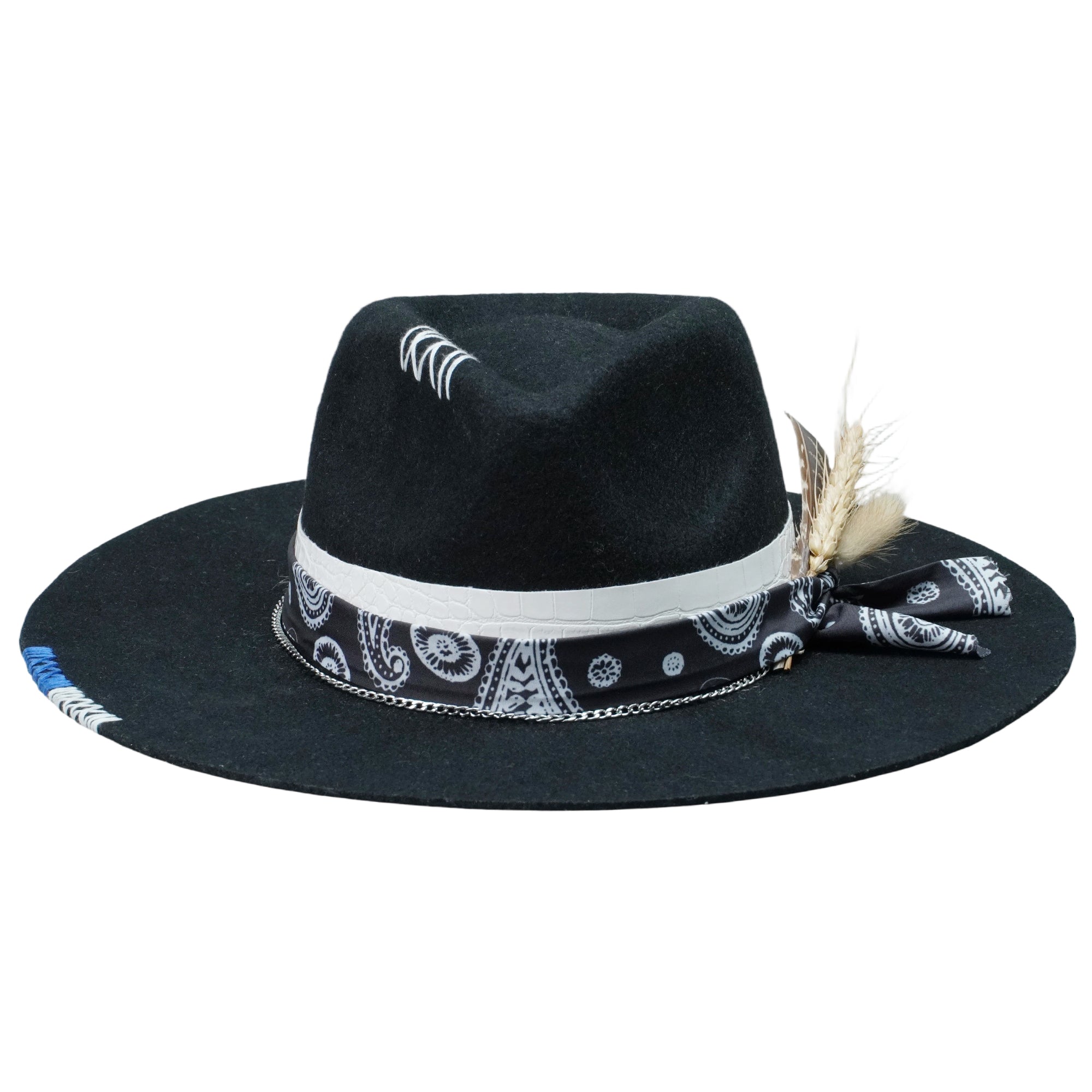 Black Straight Brim Felt Hat with Croc Band