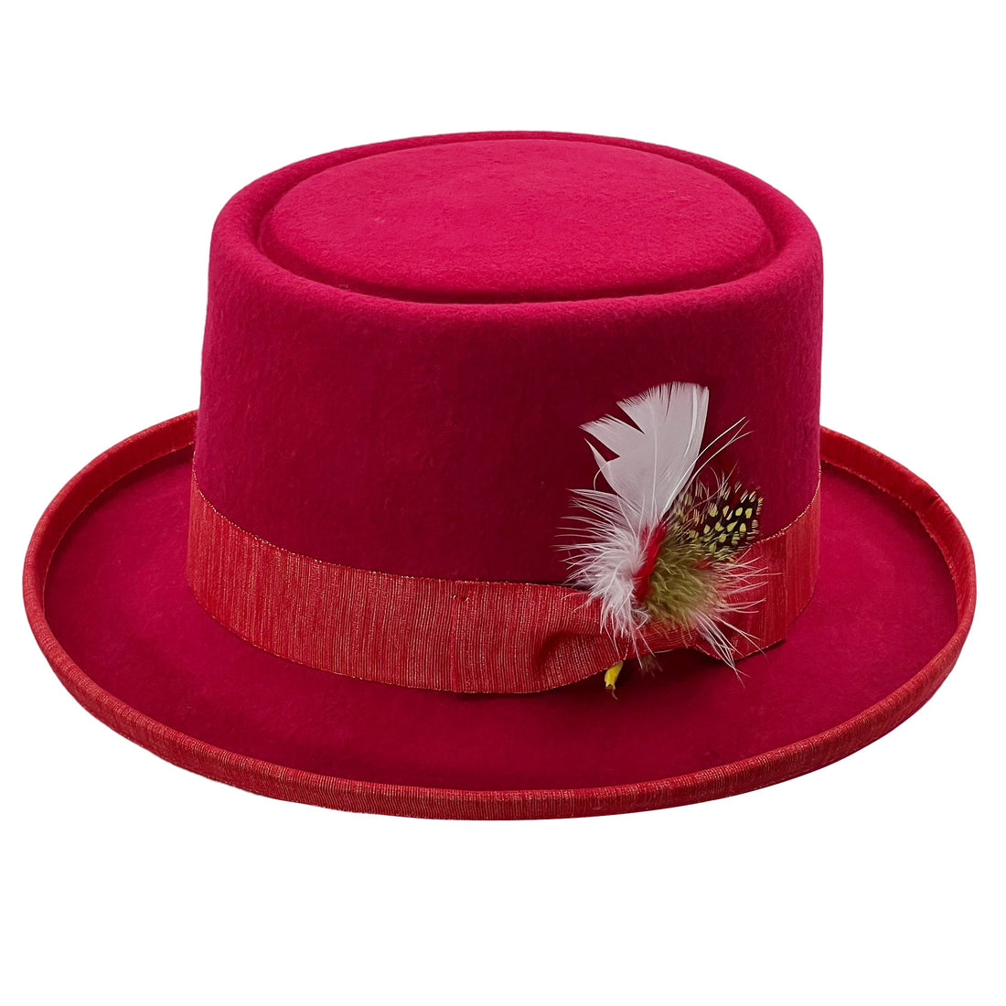 Bold Red Round-Crown – Feather Detail