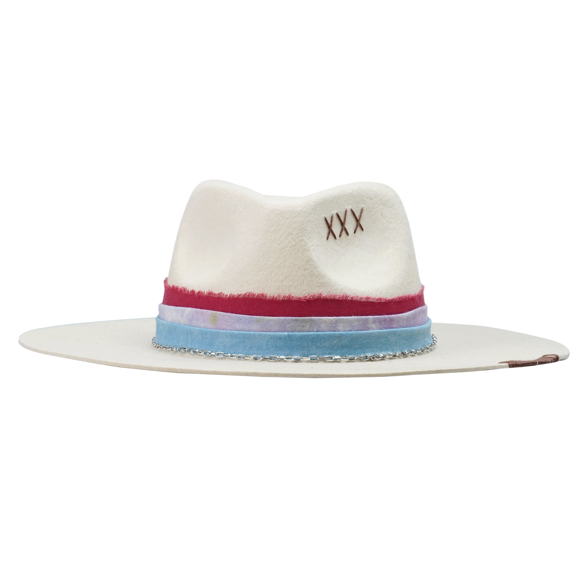 Off-White Straight Brim Felt Hat with Silver Chain