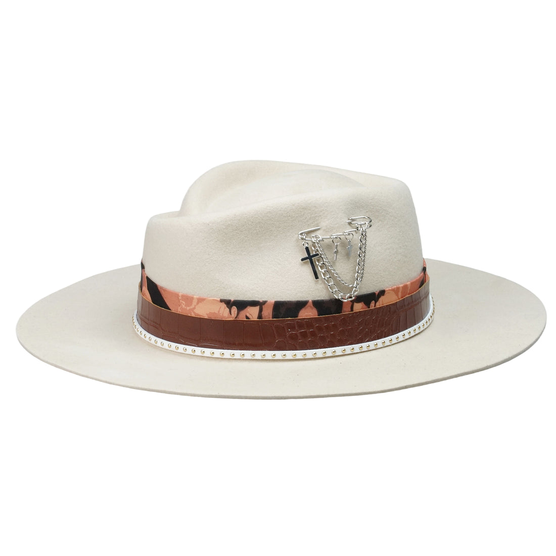 Rose Crown Felt Hat with Brown Leather Band