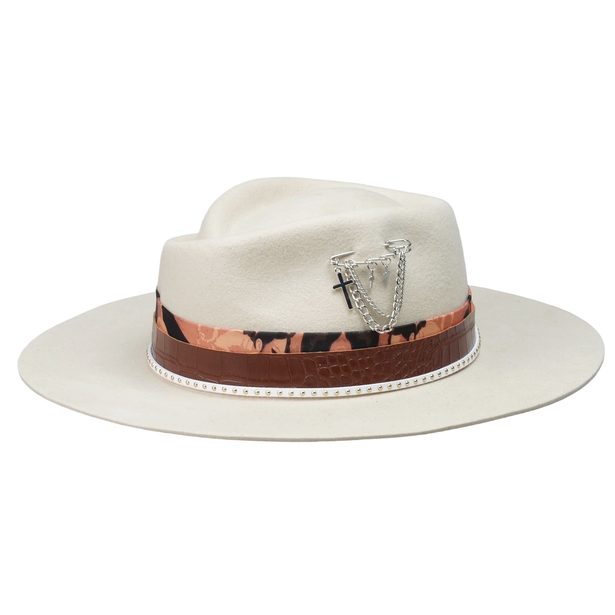 Rose Crown Felt Hat with Brown Leather Band