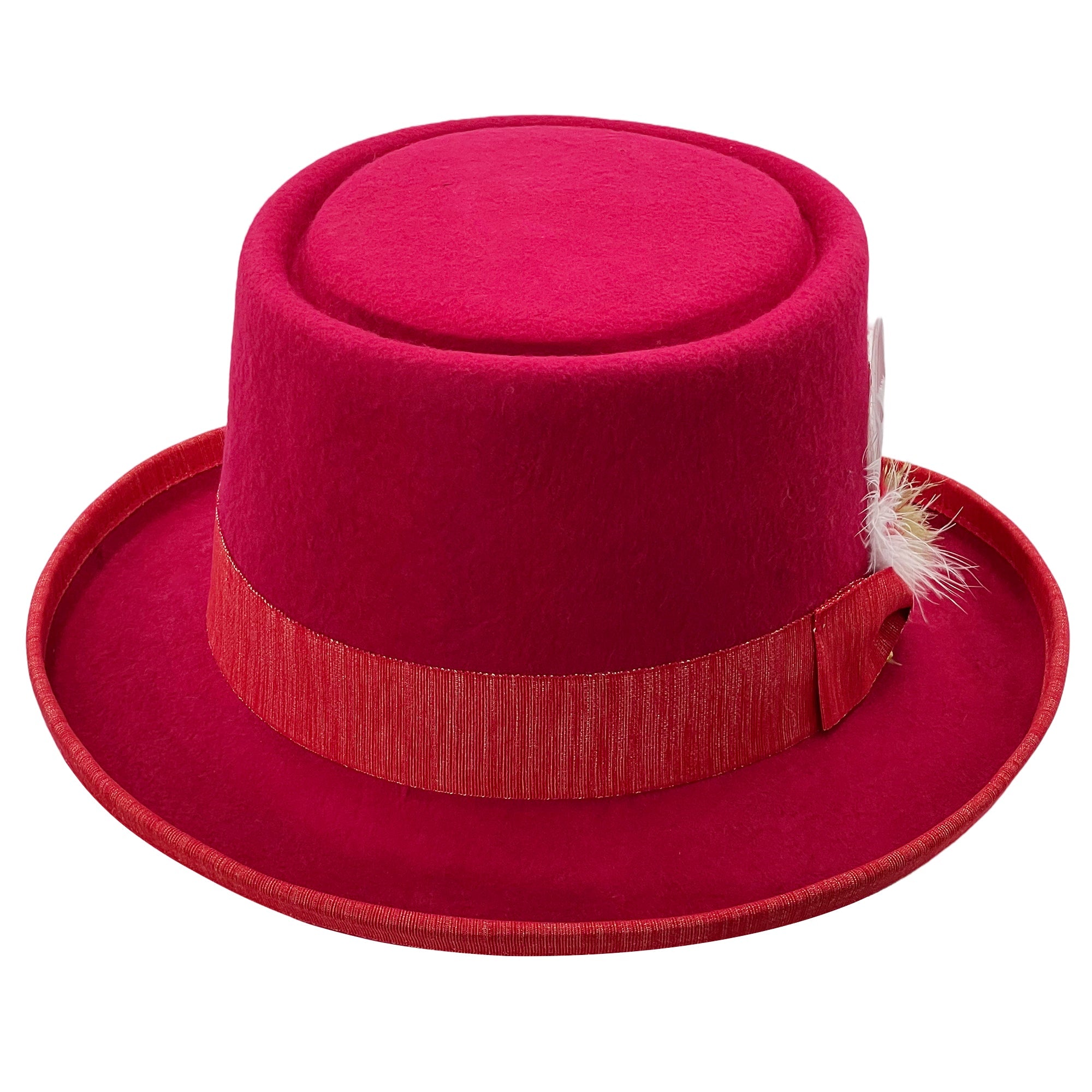 Bold Red Round-Crown – Feather Detail