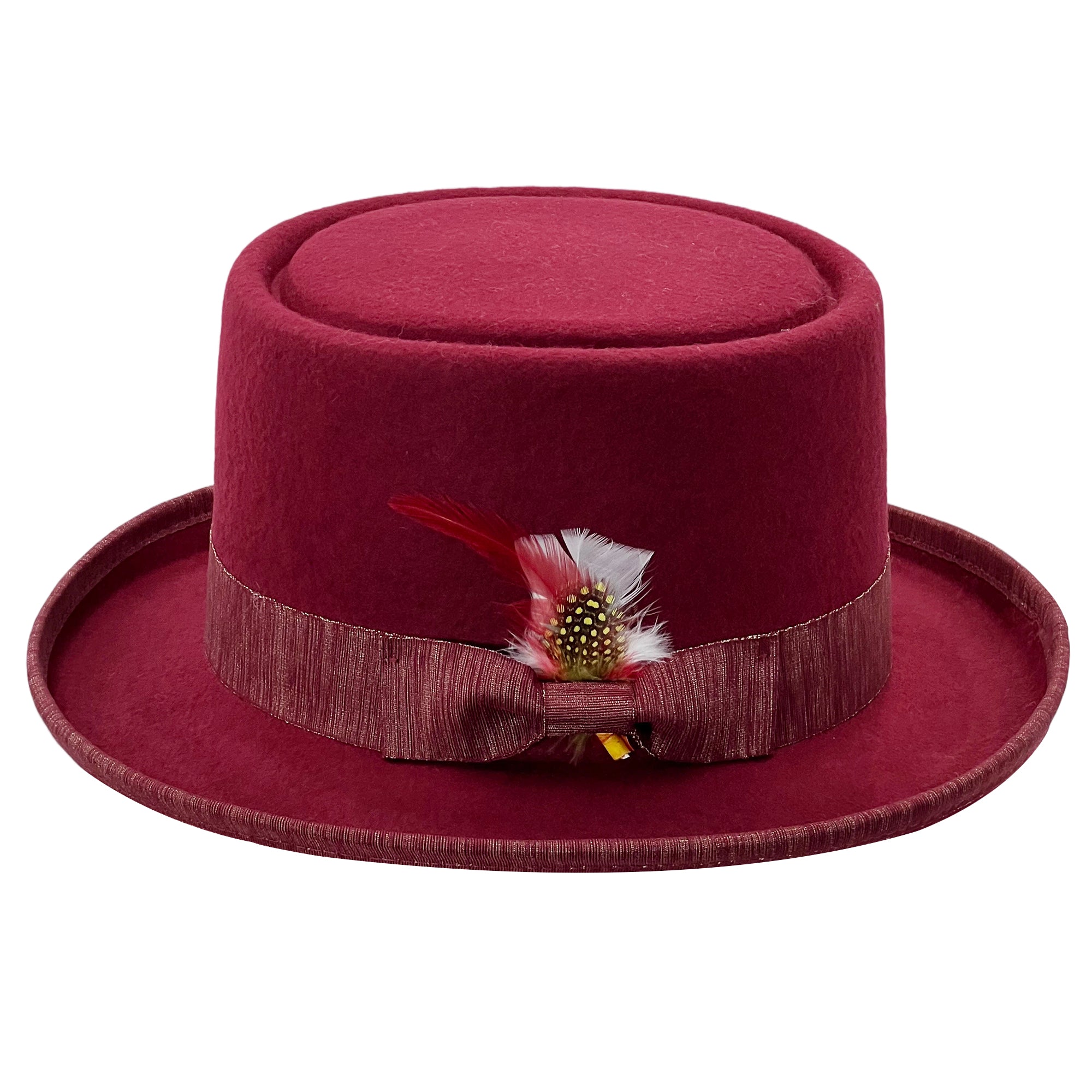 Burgundy Formal Hat – Feather Accent