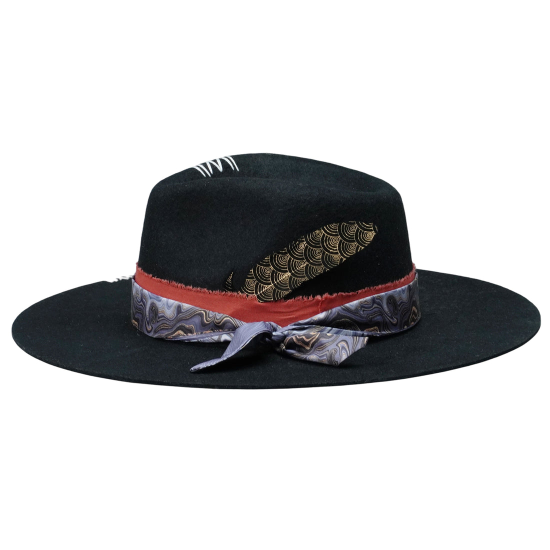 Statement Felt Hat: Feather and Stitch Detail