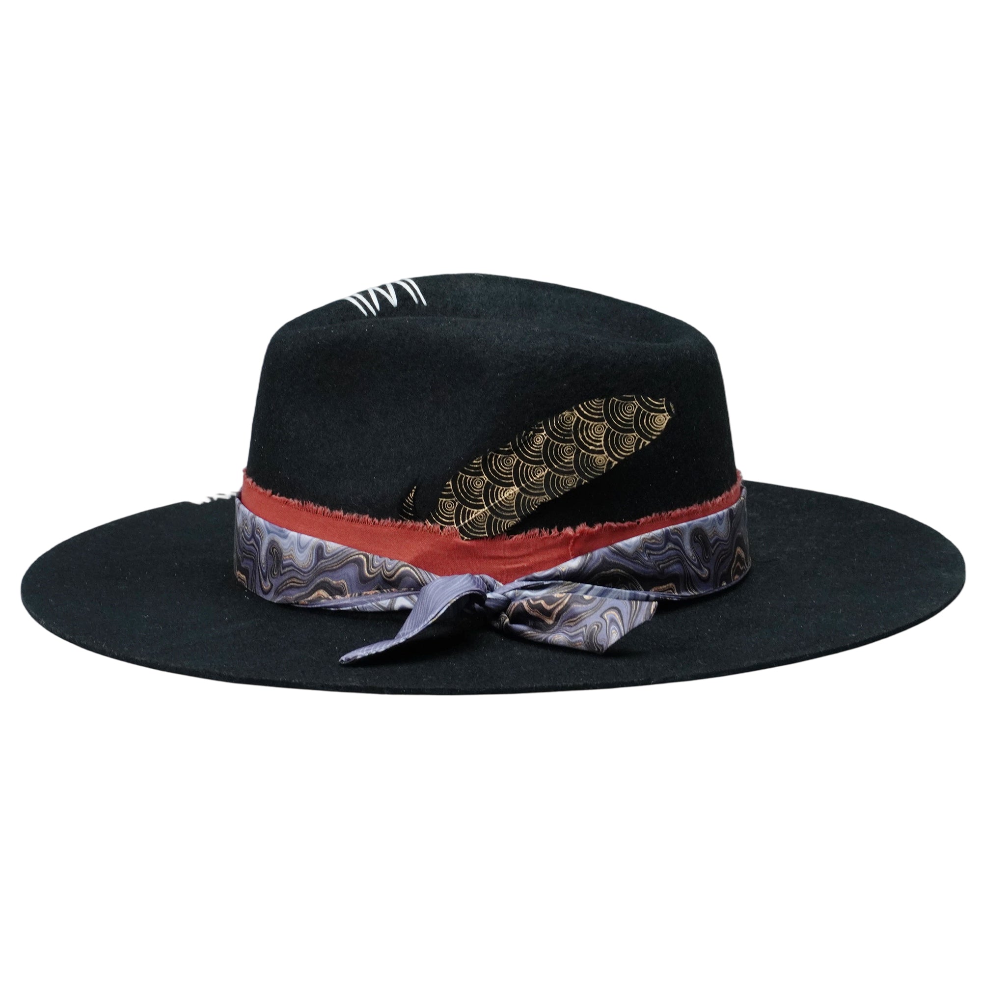 Statement Felt Hat: Feather and Stitch Detail