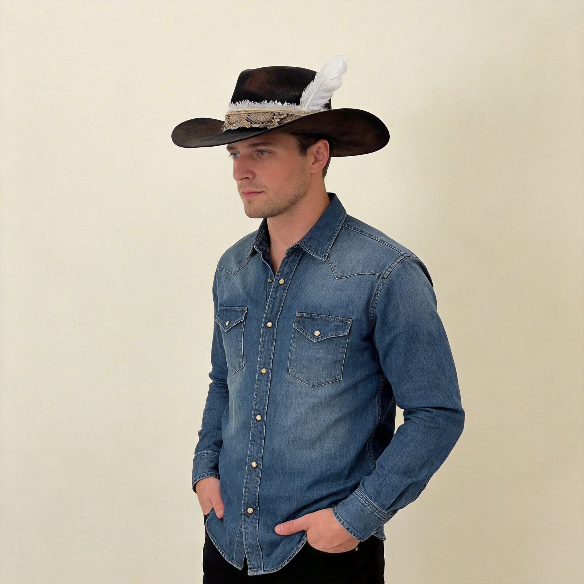 Artisan Black Cowboy – Flame & Feather Accents