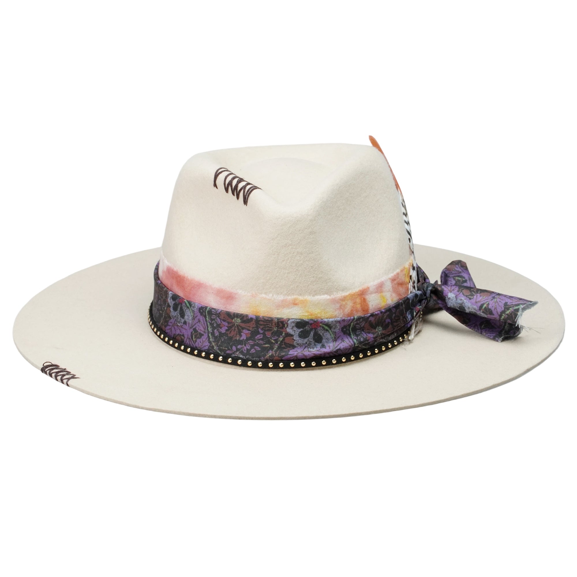 Teardrop Felt Hat with Ornate Band & Feathers